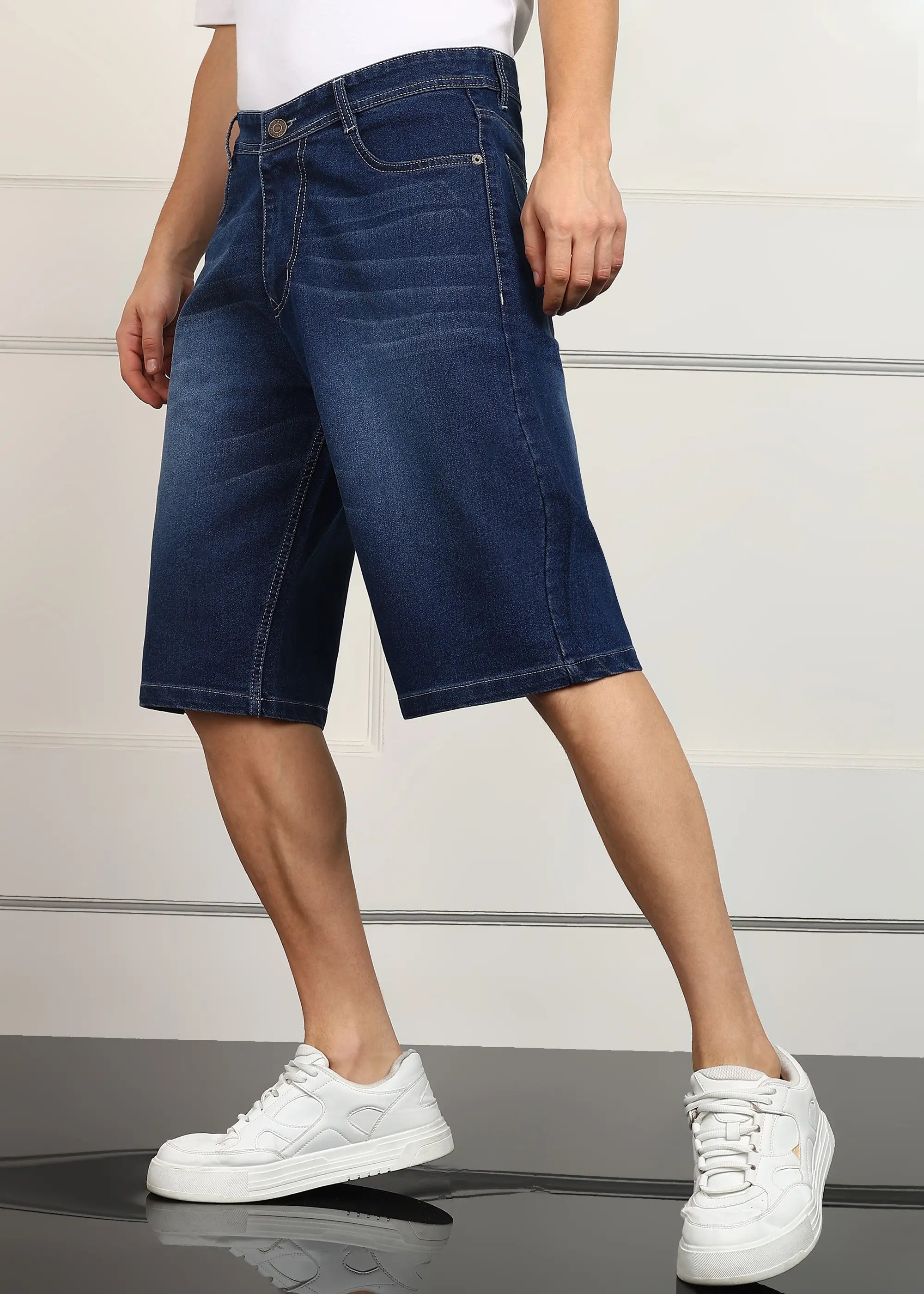 Fashionistaa  Solid Men Denim Dark Blue Baggy Shorts