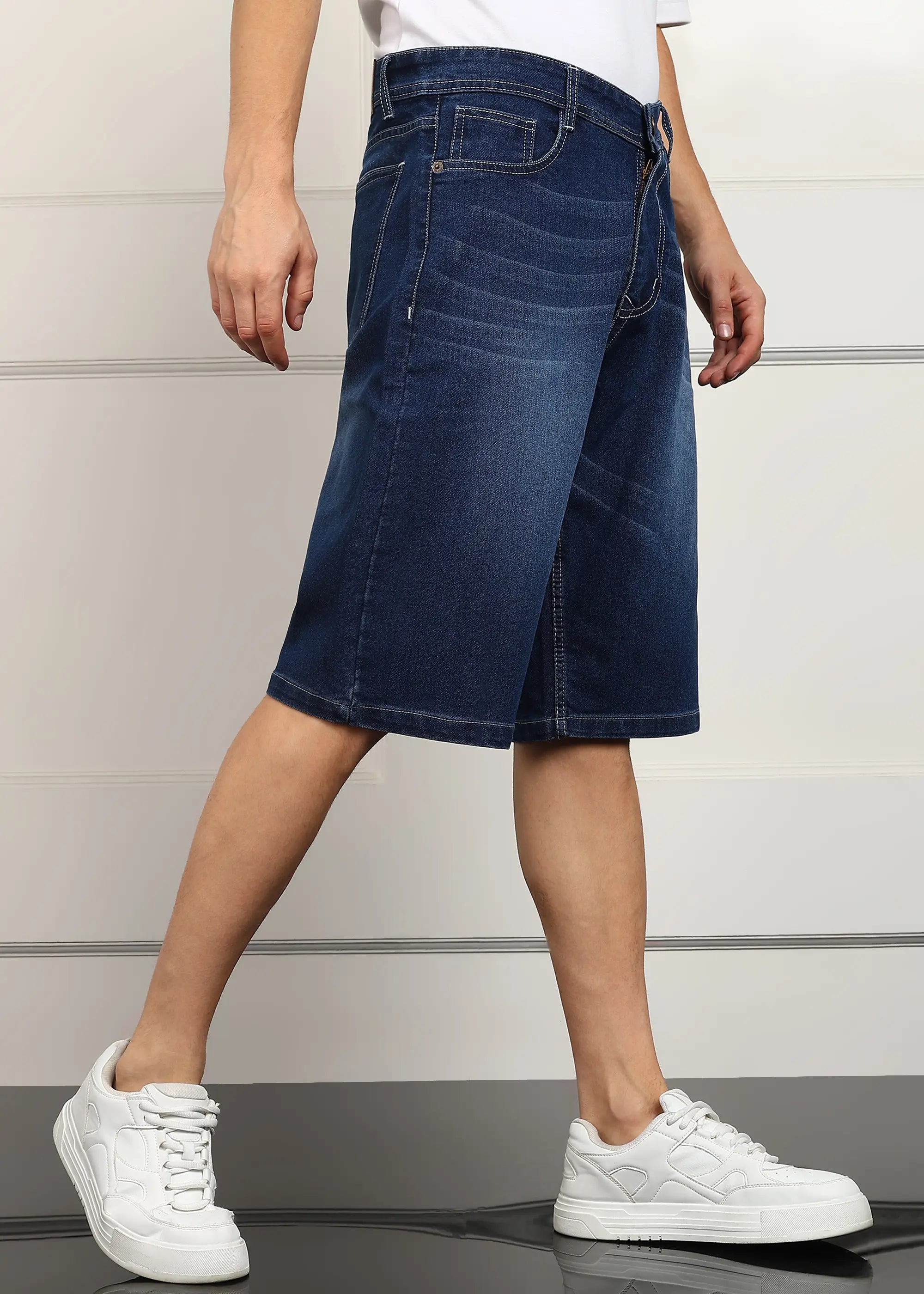 Fashionistaa  Solid Men Denim Dark Blue Baggy Shorts