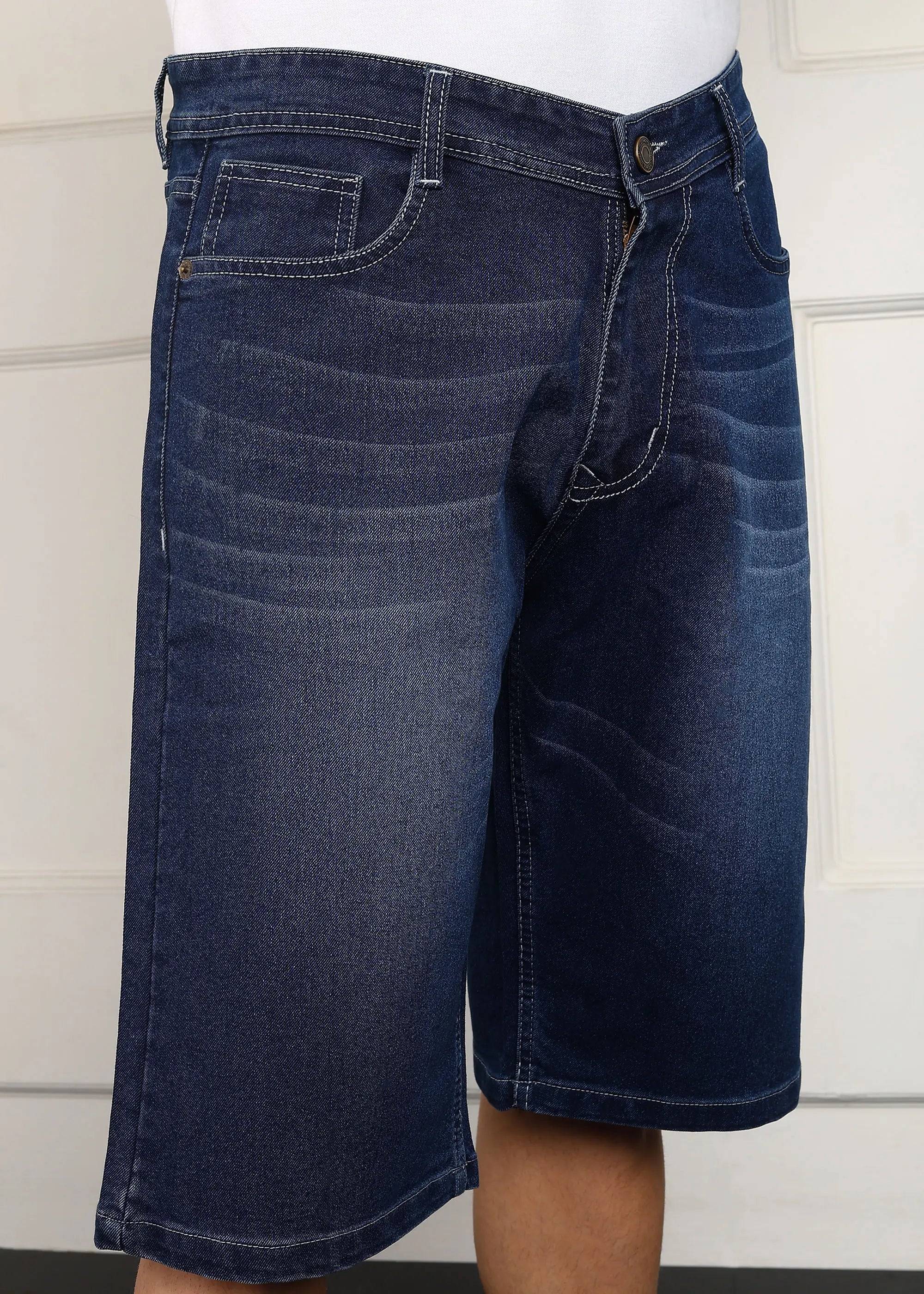 Fashionistaa  Solid Men Denim Dark Blue Baggy Shorts