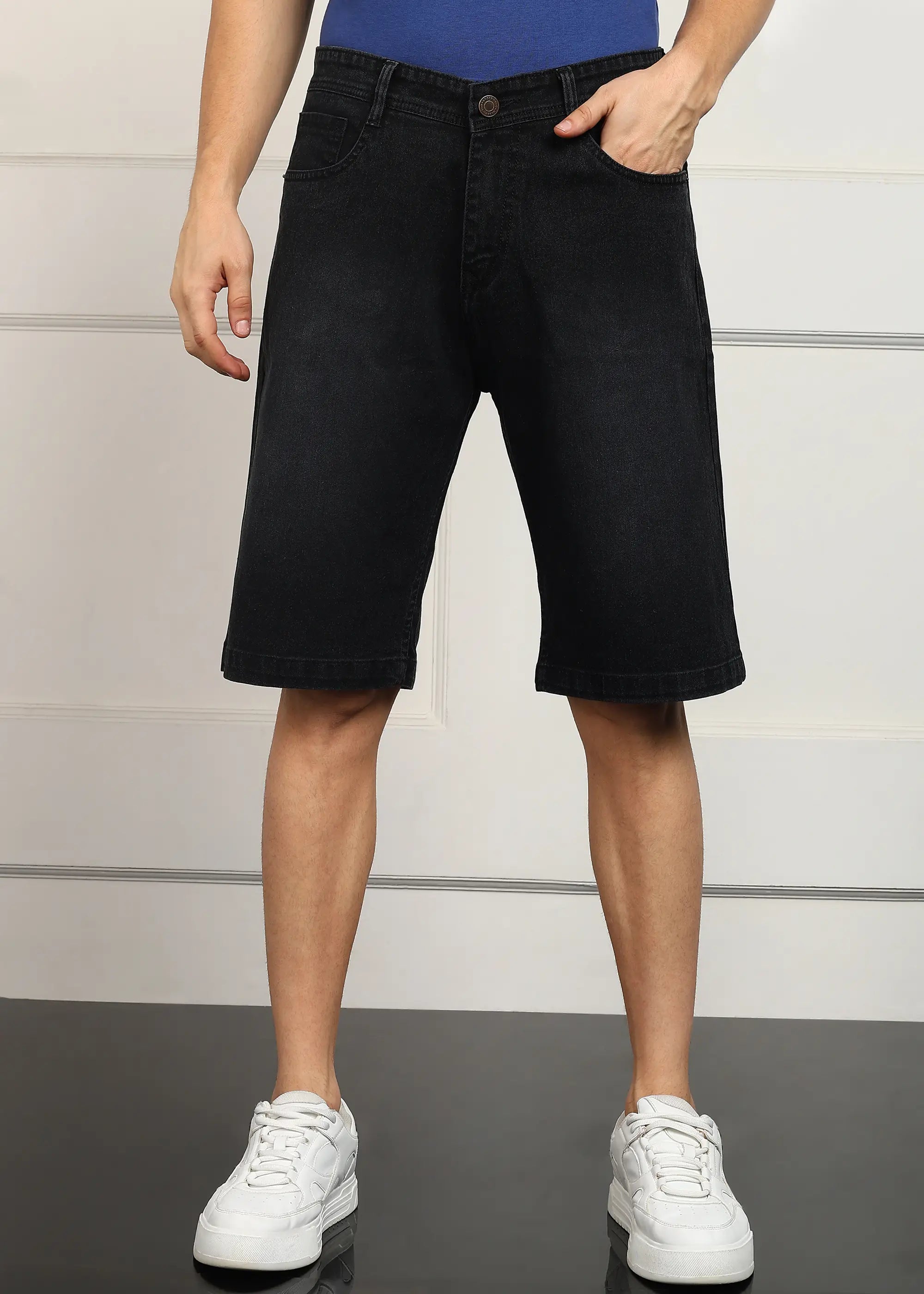 Fashionistaa Solid Men Denim Dark Grey Baggy Shorts