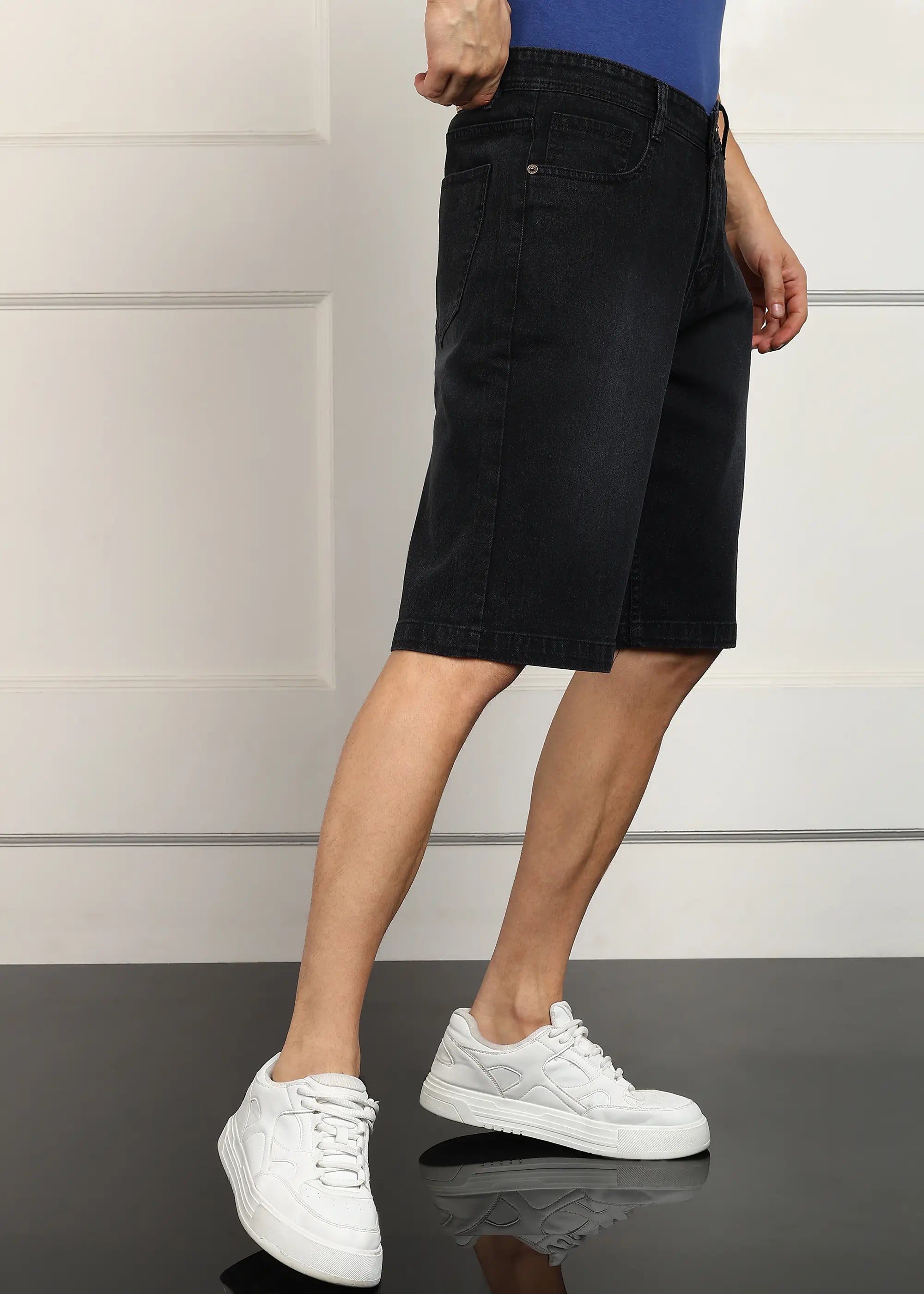 Fashionistaa Solid Men Denim Dark Grey Baggy Shorts