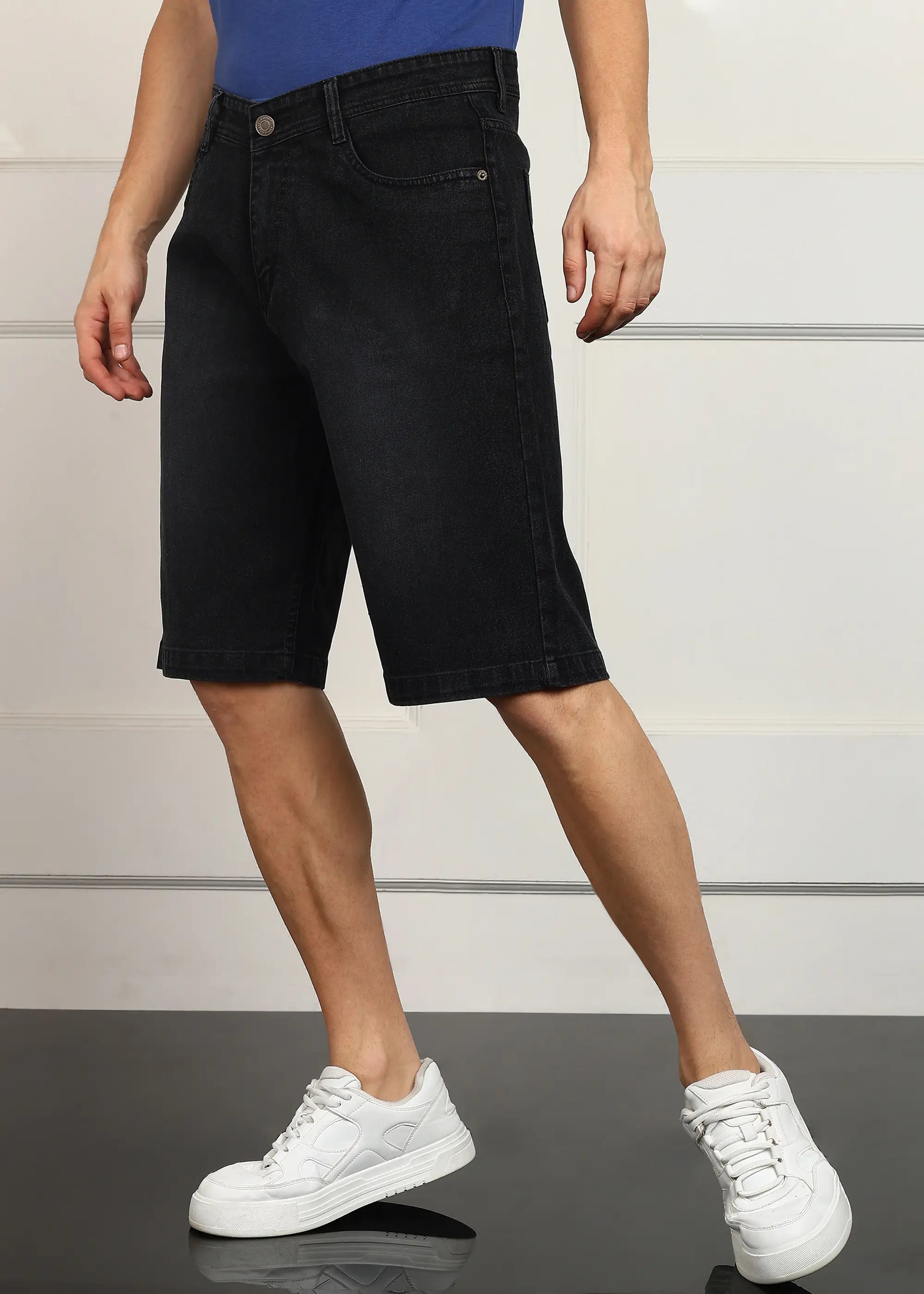Fashionistaa Solid Men Denim Dark Grey Baggy Shorts
