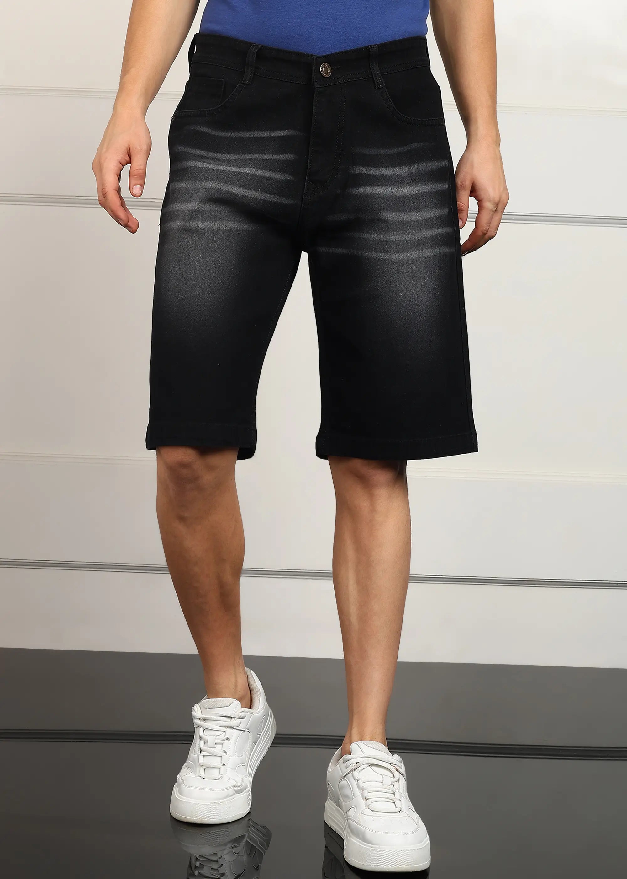 Fashionistaa  Solid Men Denim Dark Grey Baggy Shorts