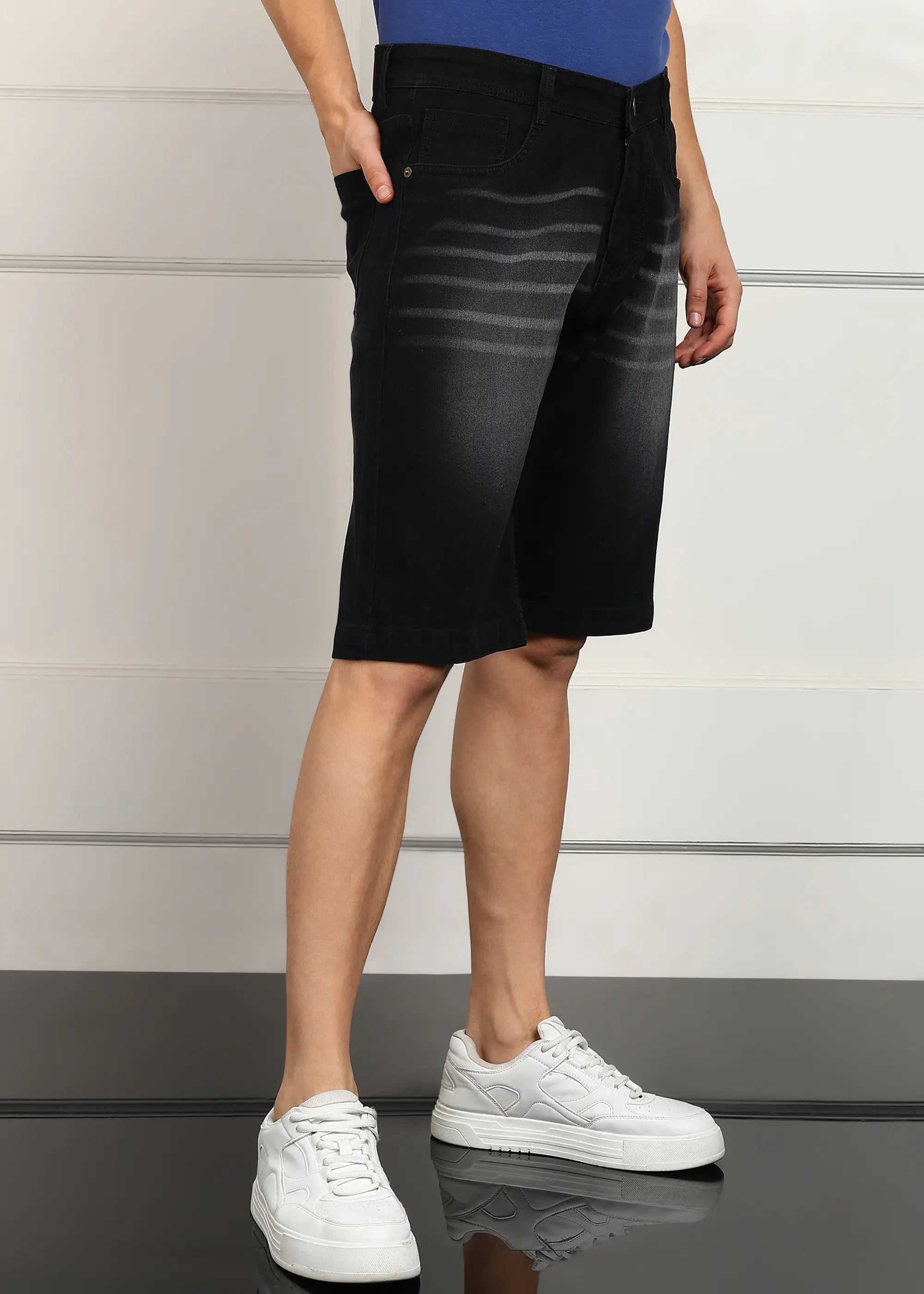 Fashionistaa  Solid Men Denim Dark Grey Baggy Shorts