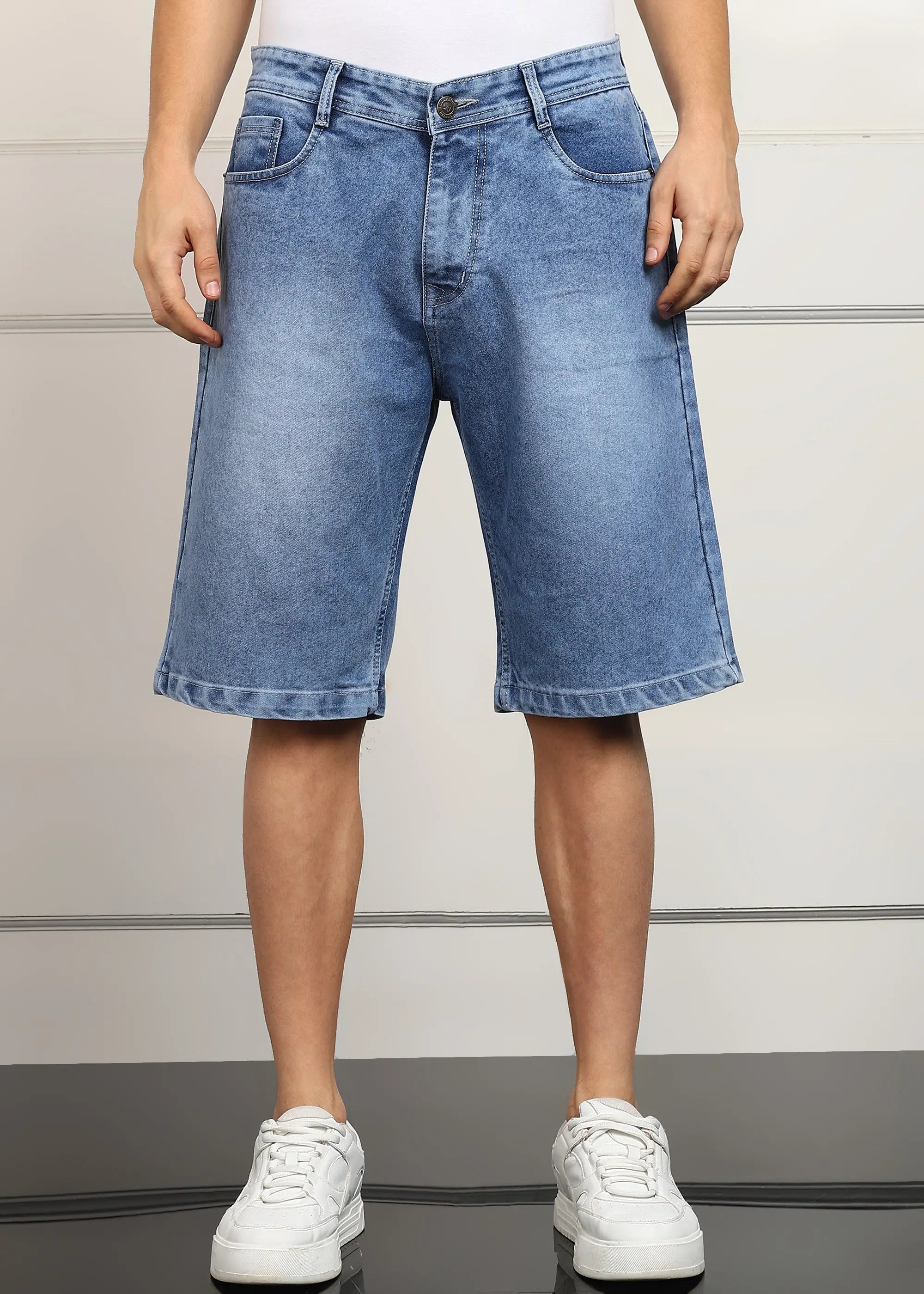 Fashionistaa  Solid Men Denim Light Blue Baggy Shorts