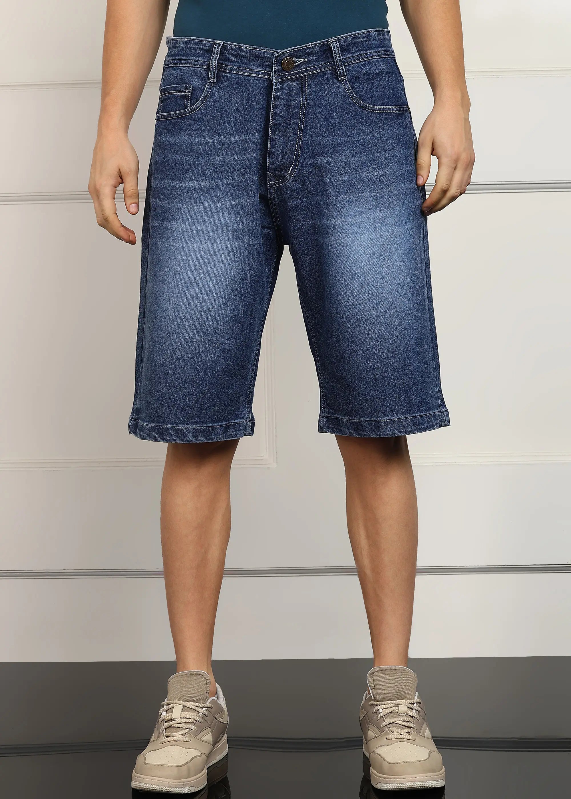 Fashionistaa  Solid Men Denim Dark Blue Baggy Shorts