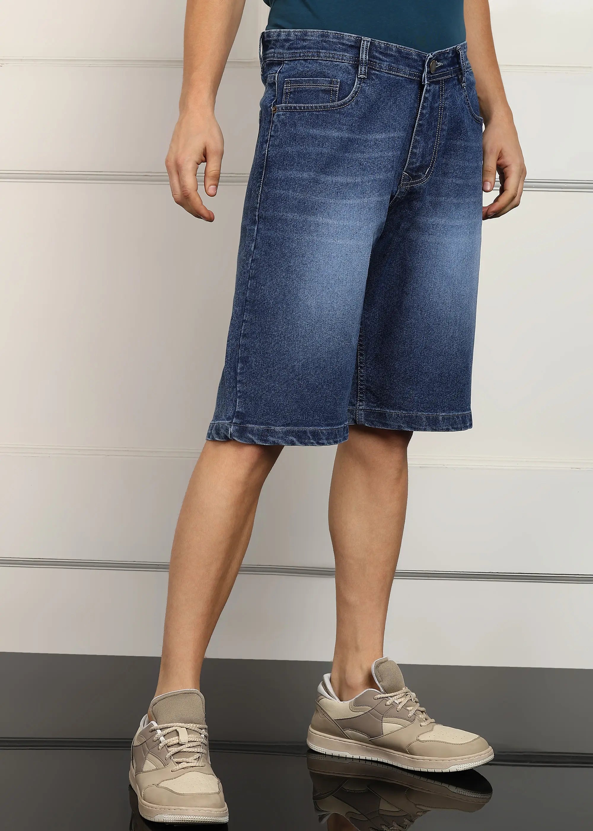 Fashionistaa  Solid Men Denim Dark Blue Baggy Shorts