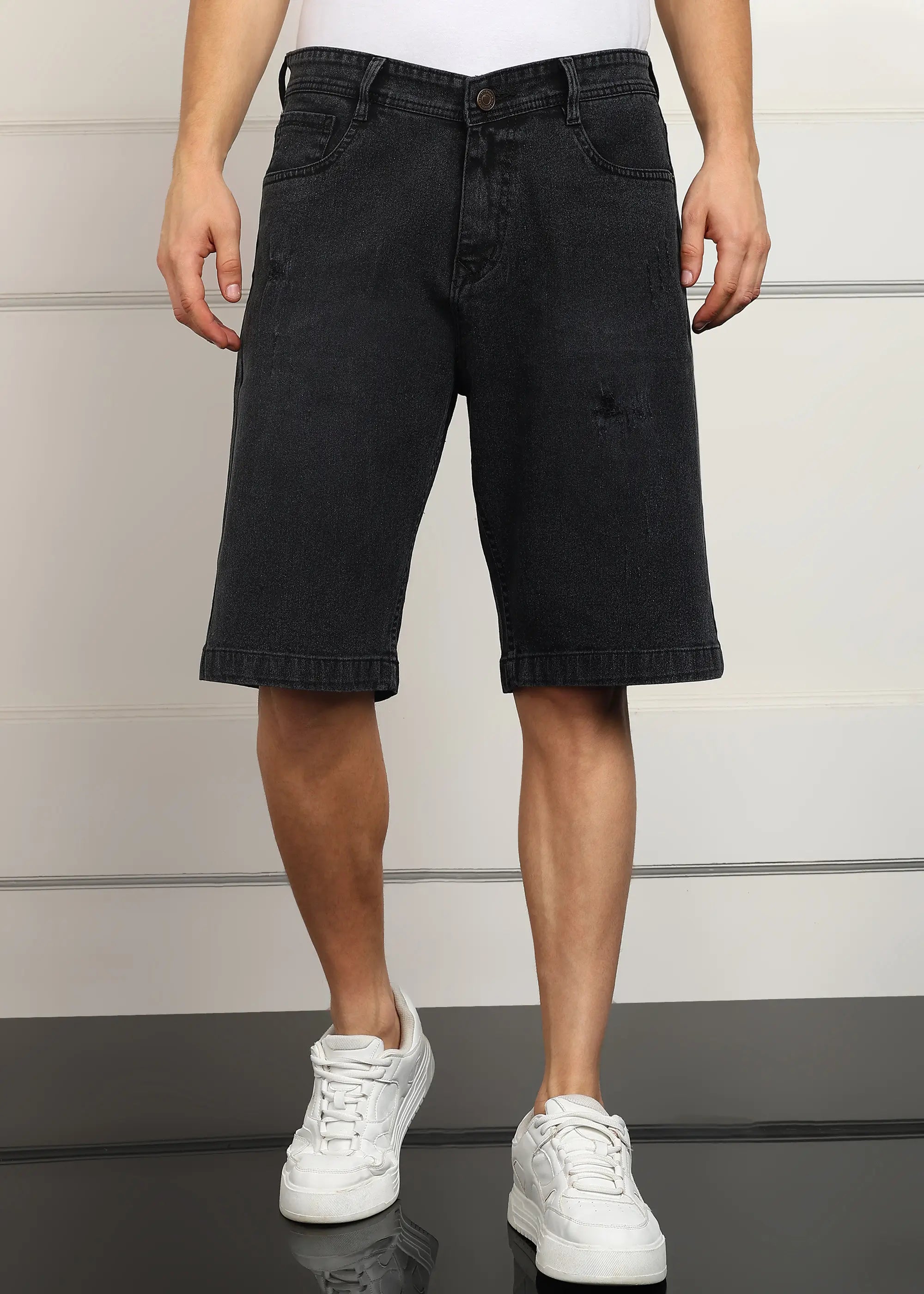 Fashionistaa Solid Men Denim Dark Grey Baggy Shorts