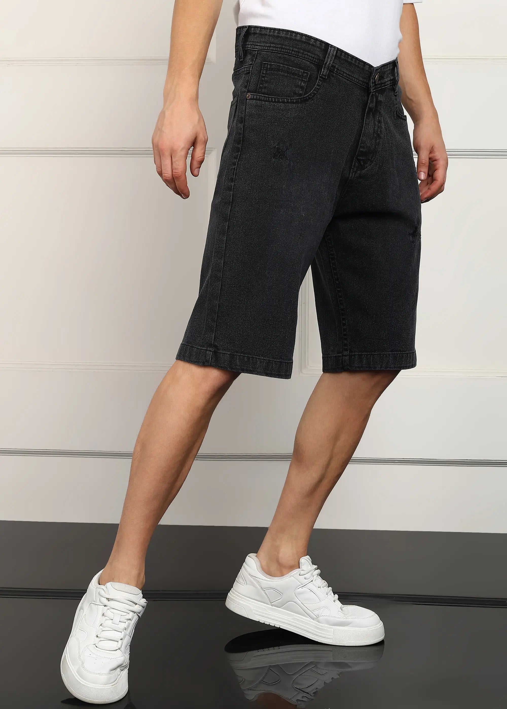 Fashionistaa Solid Men Denim Dark Grey Baggy Shorts
