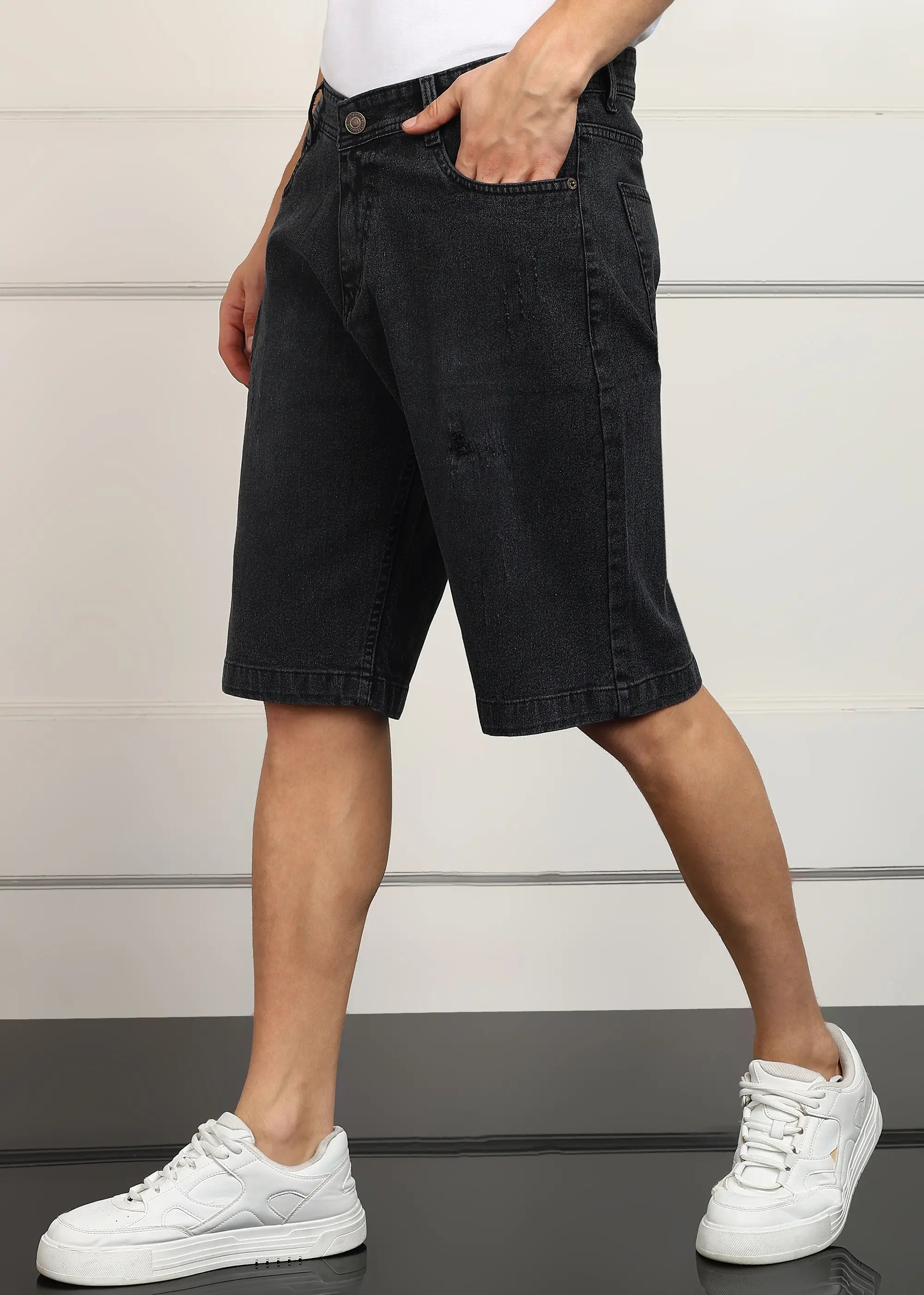 Fashionistaa Solid Men Denim Dark Grey Baggy Shorts