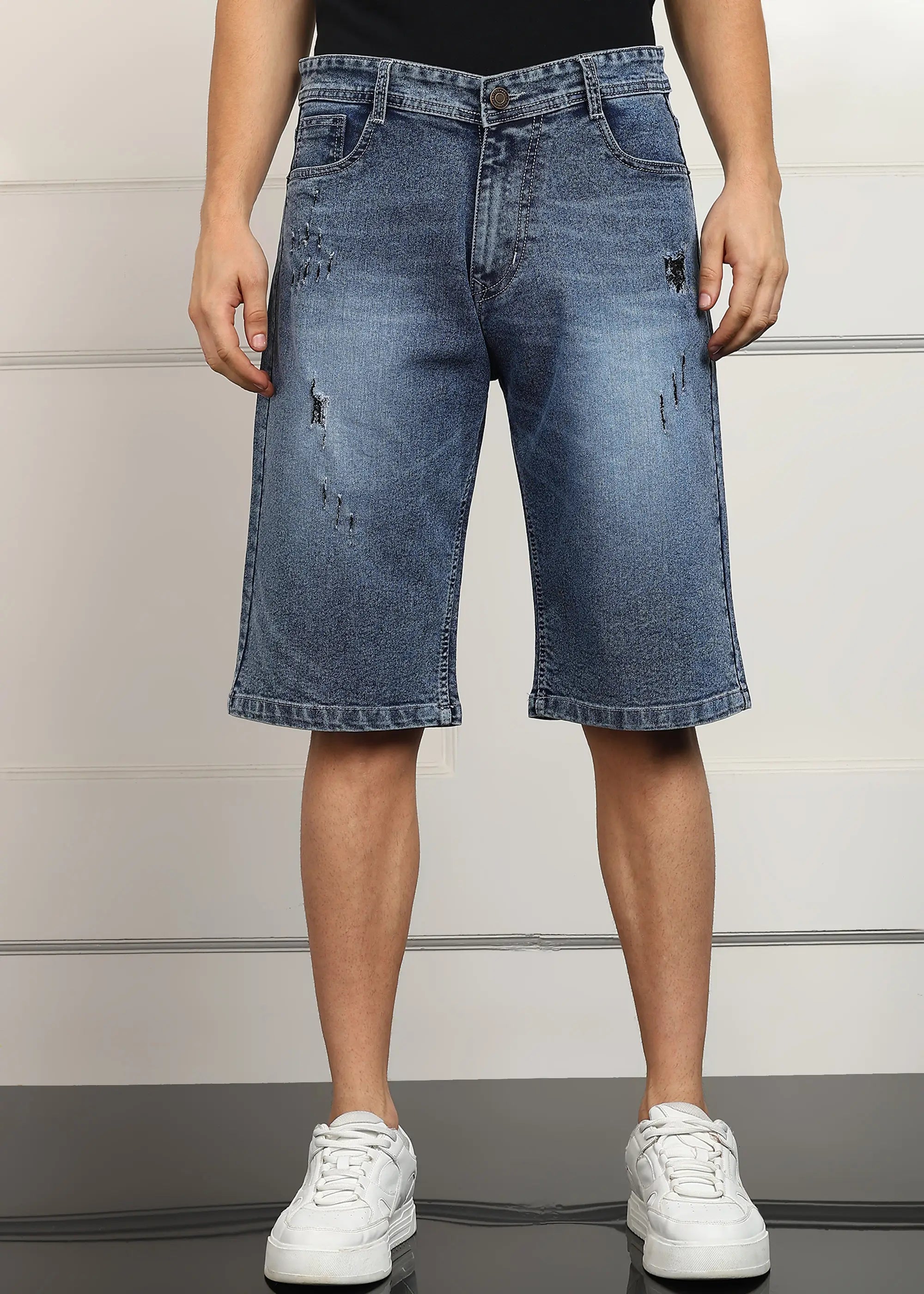 Fashionistaa Solid Men Denim Light Blue Baggy Shorts