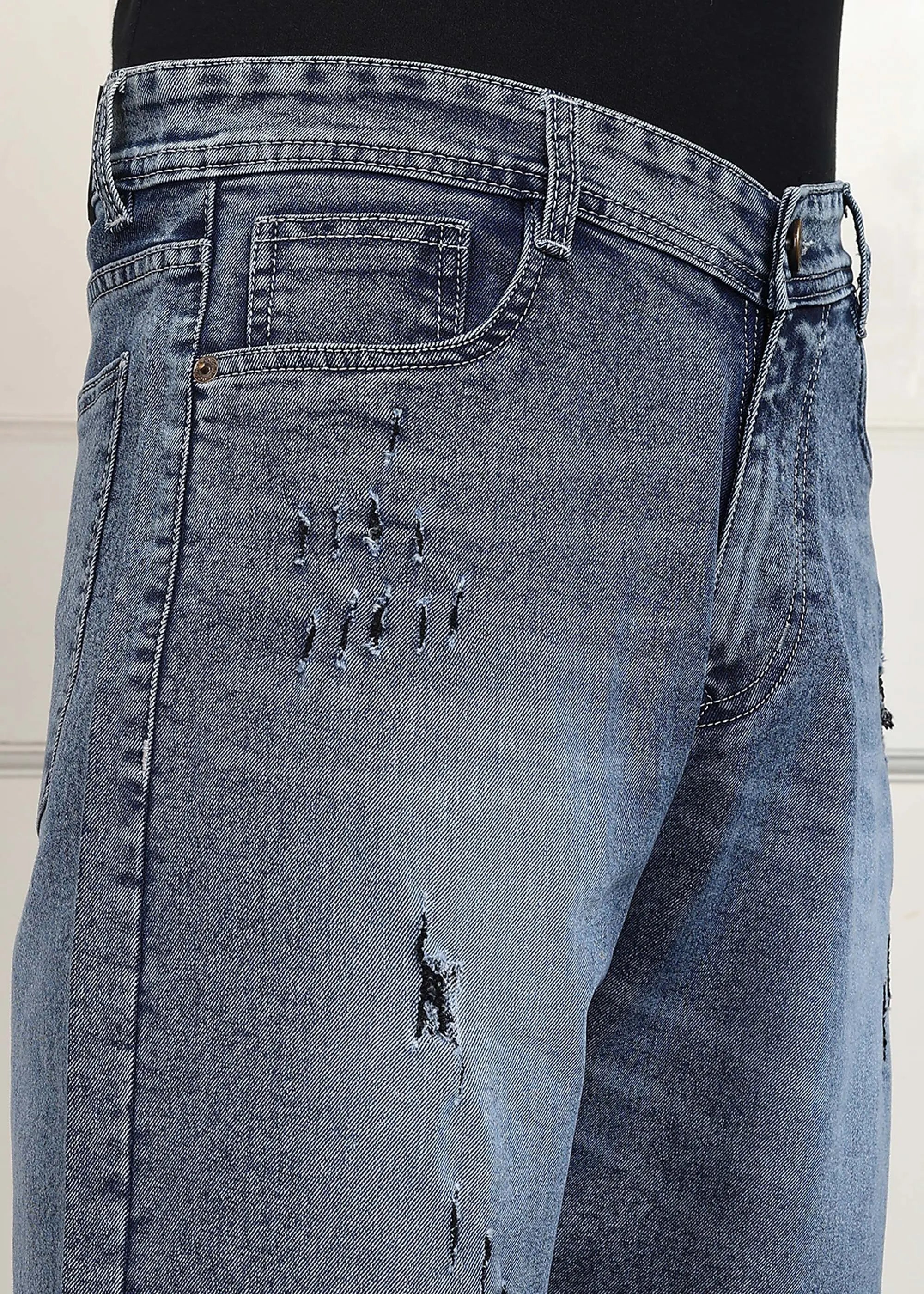 Fashionistaa Solid Men Denim Light Blue Baggy Shorts