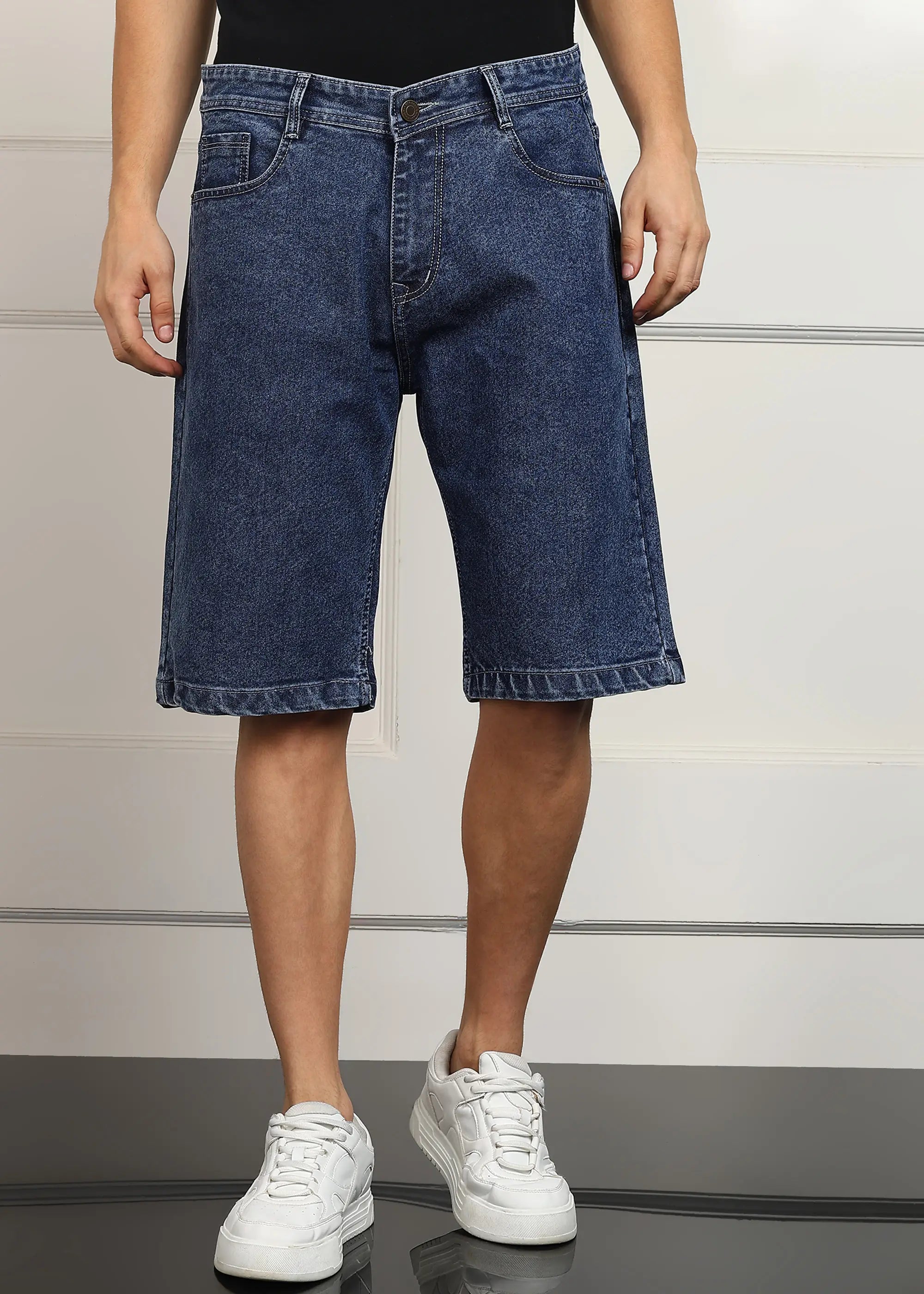 Fashionistaa Solid Men Denim Dark Blue Baggy Shorts