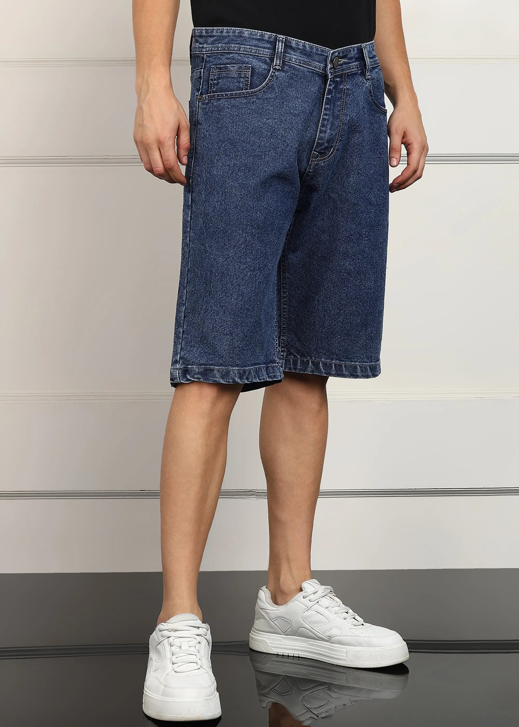 Fashionistaa Solid Men Denim Dark Blue Baggy Shorts