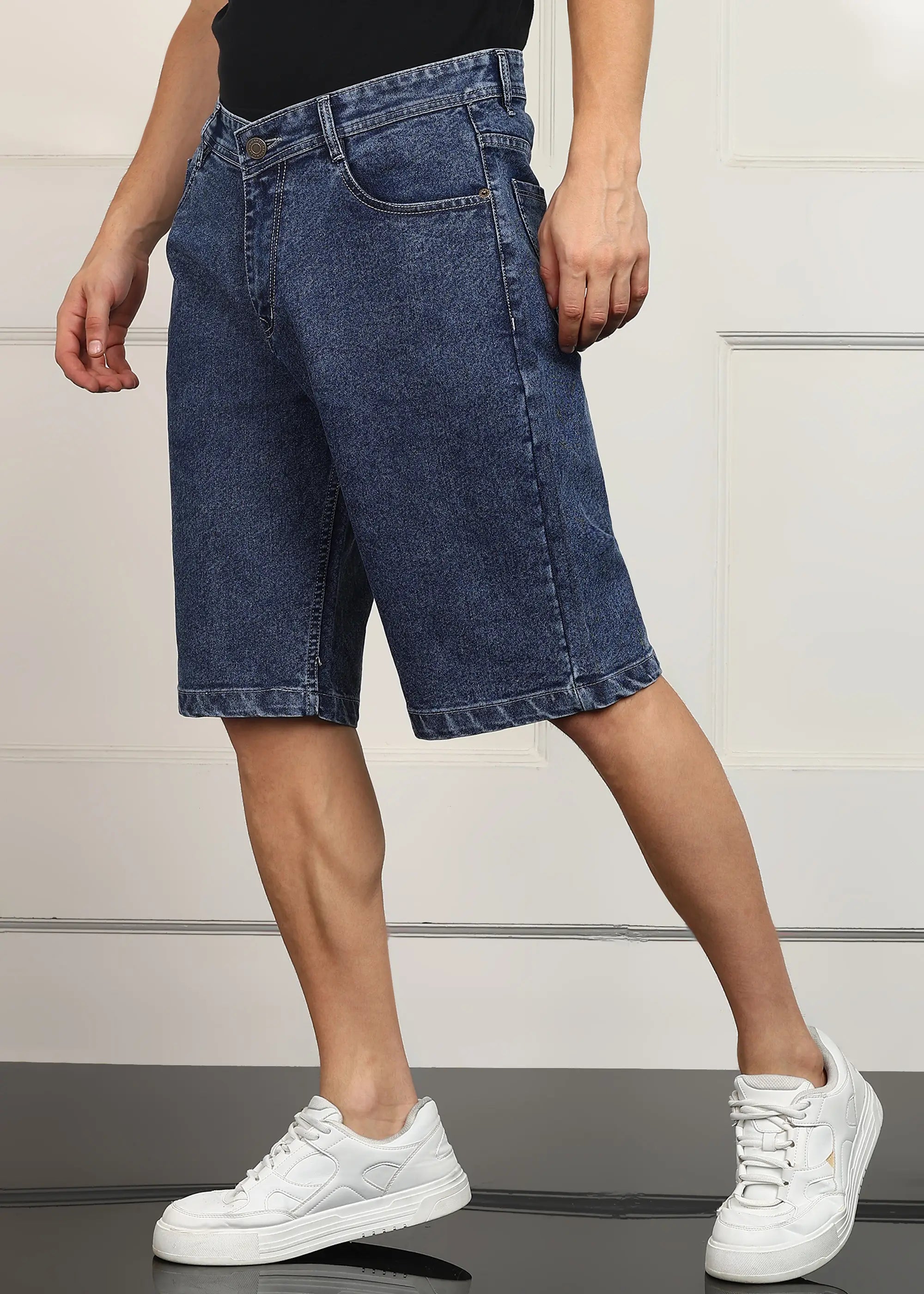 Fashionistaa Solid Men Denim Dark Blue Baggy Shorts