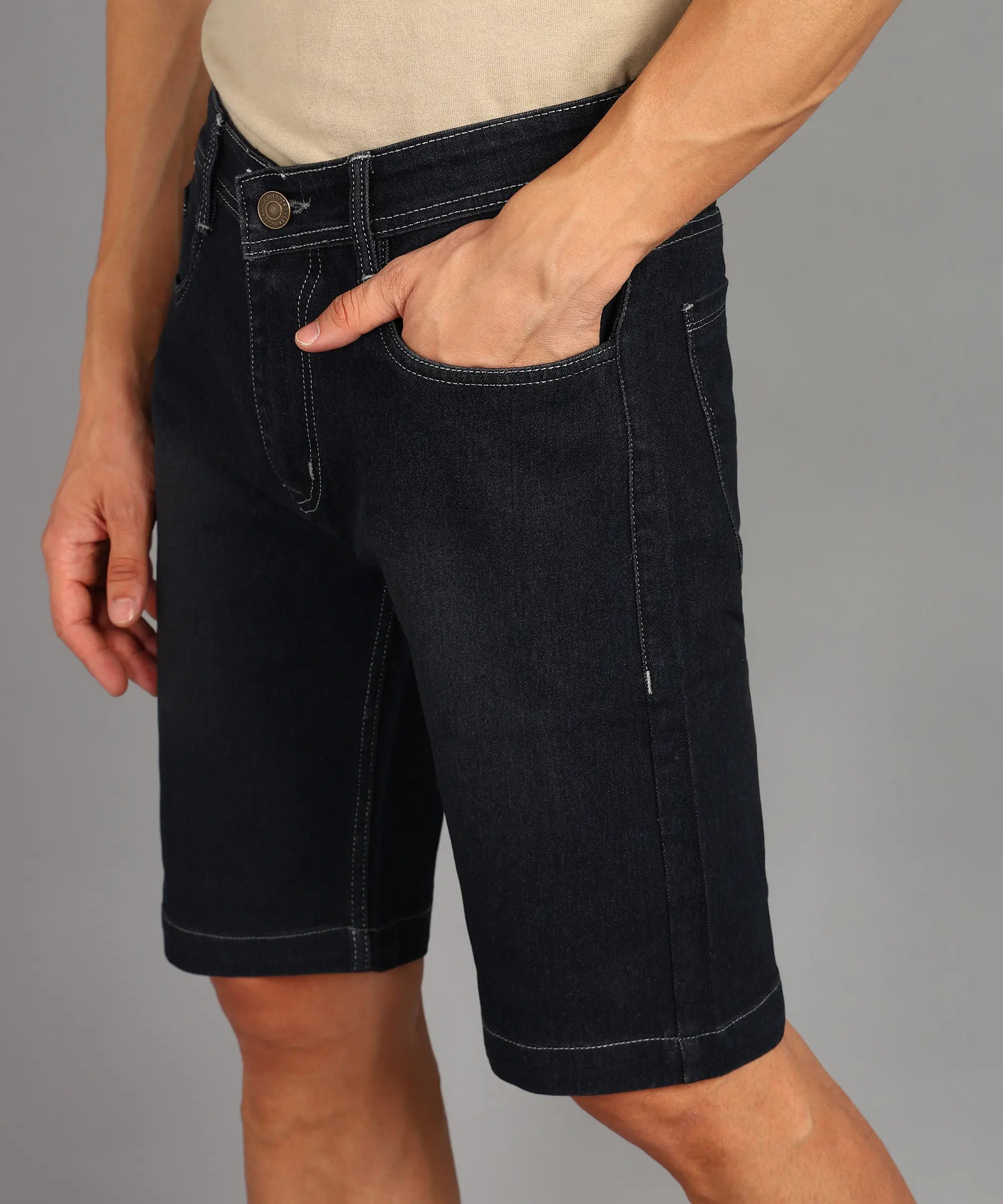 Fashionistaa Solid Men Denim Grey Shorts