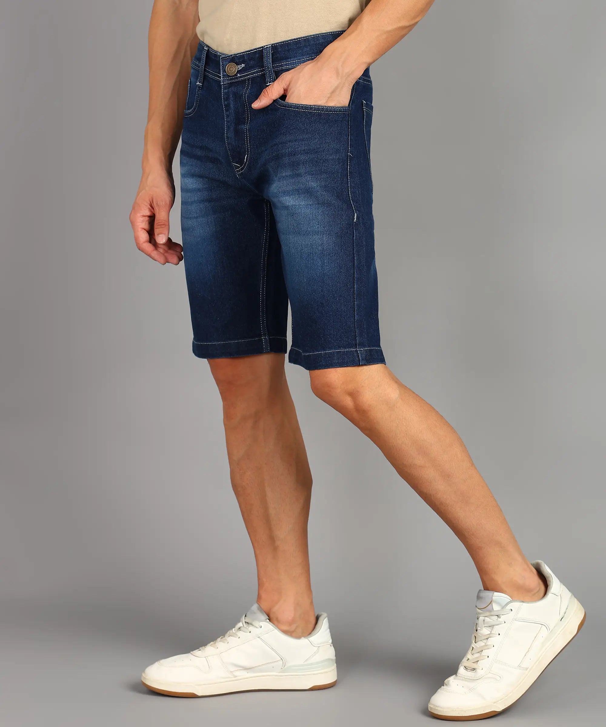 Fashionistaa  Solid Men Denim Blue Denim Shorts