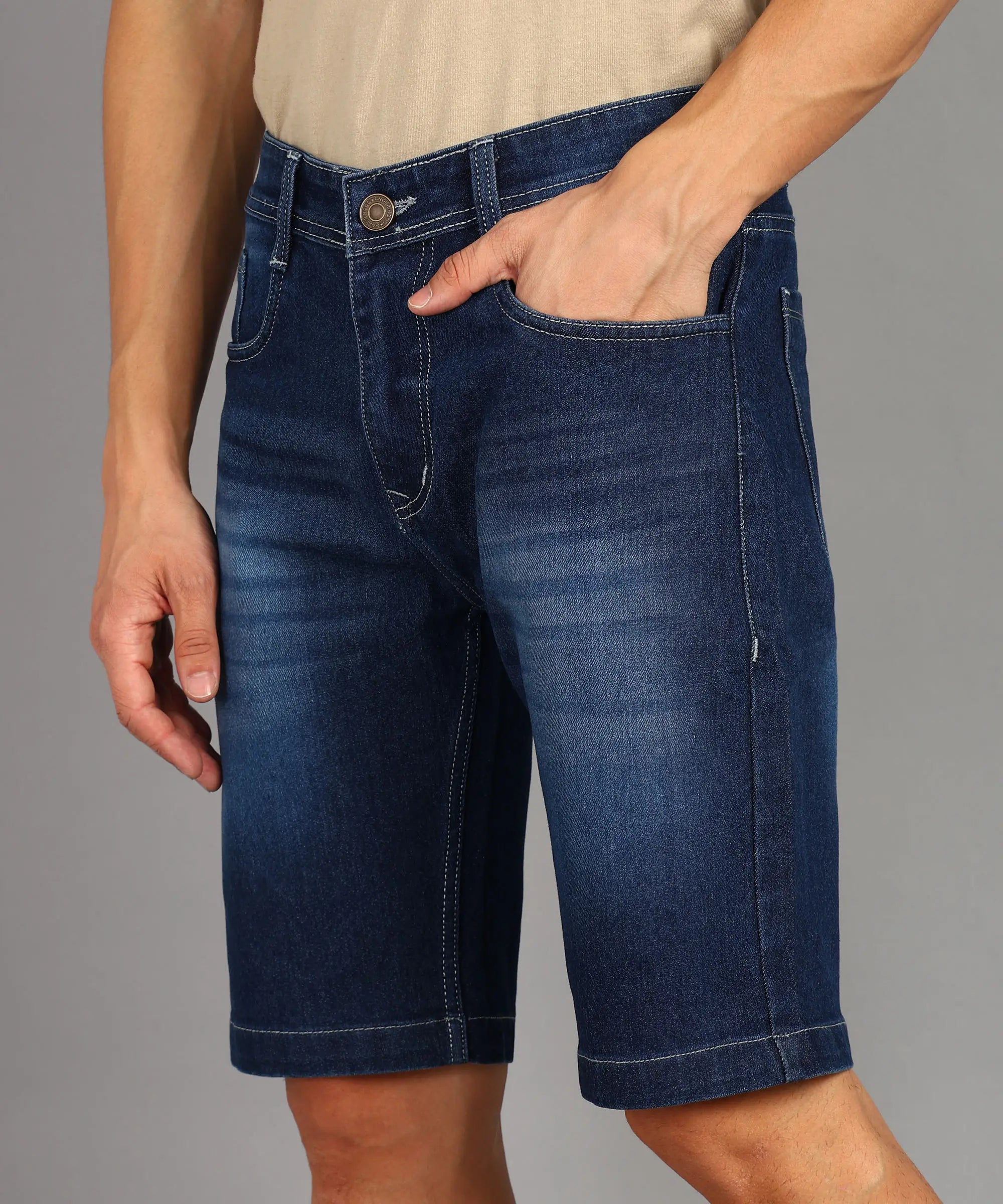 Fashionistaa  Solid Men Denim Blue Denim Shorts