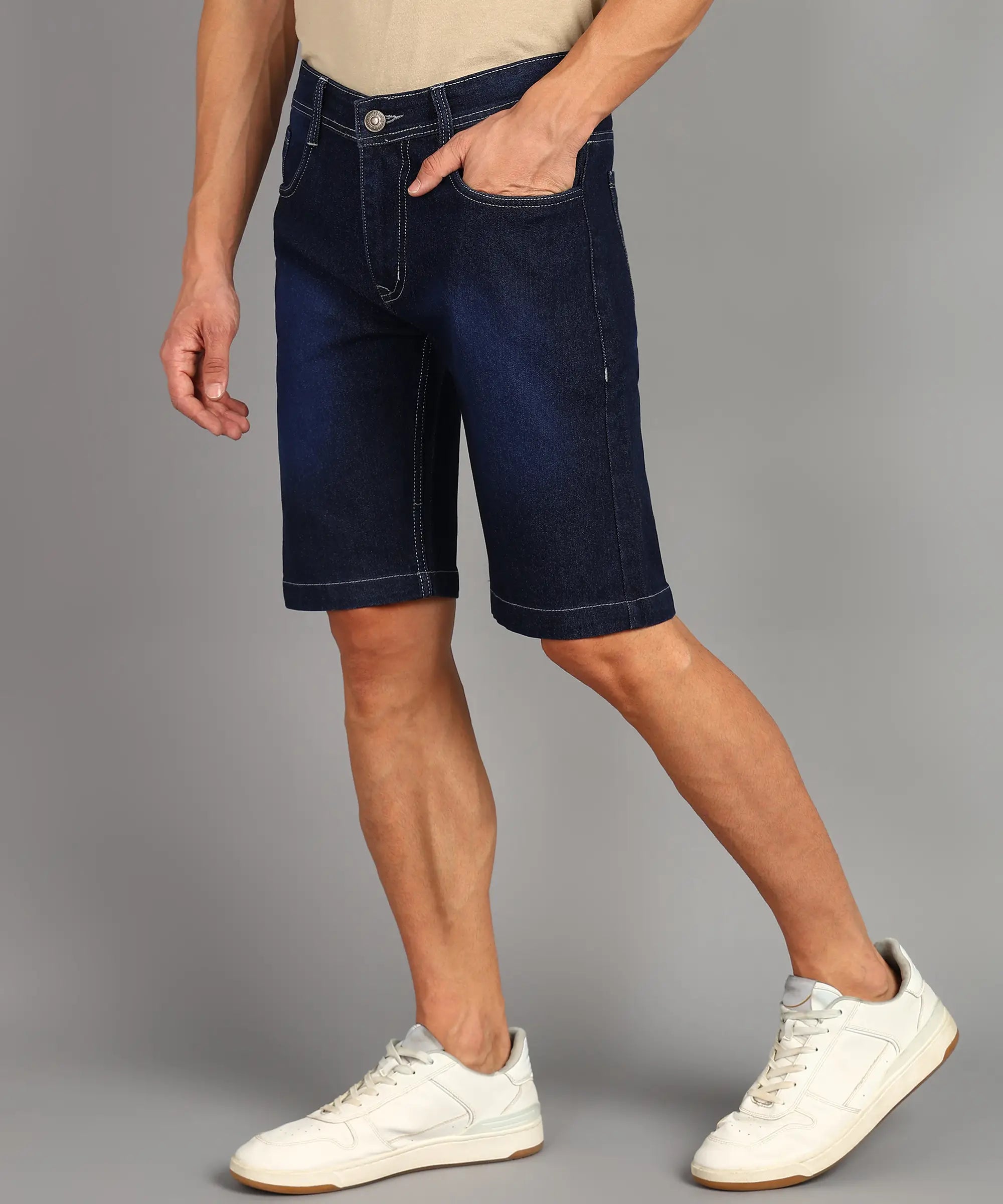 Fashionistaa Solid Men Denim Dark Blue Denim Shorts