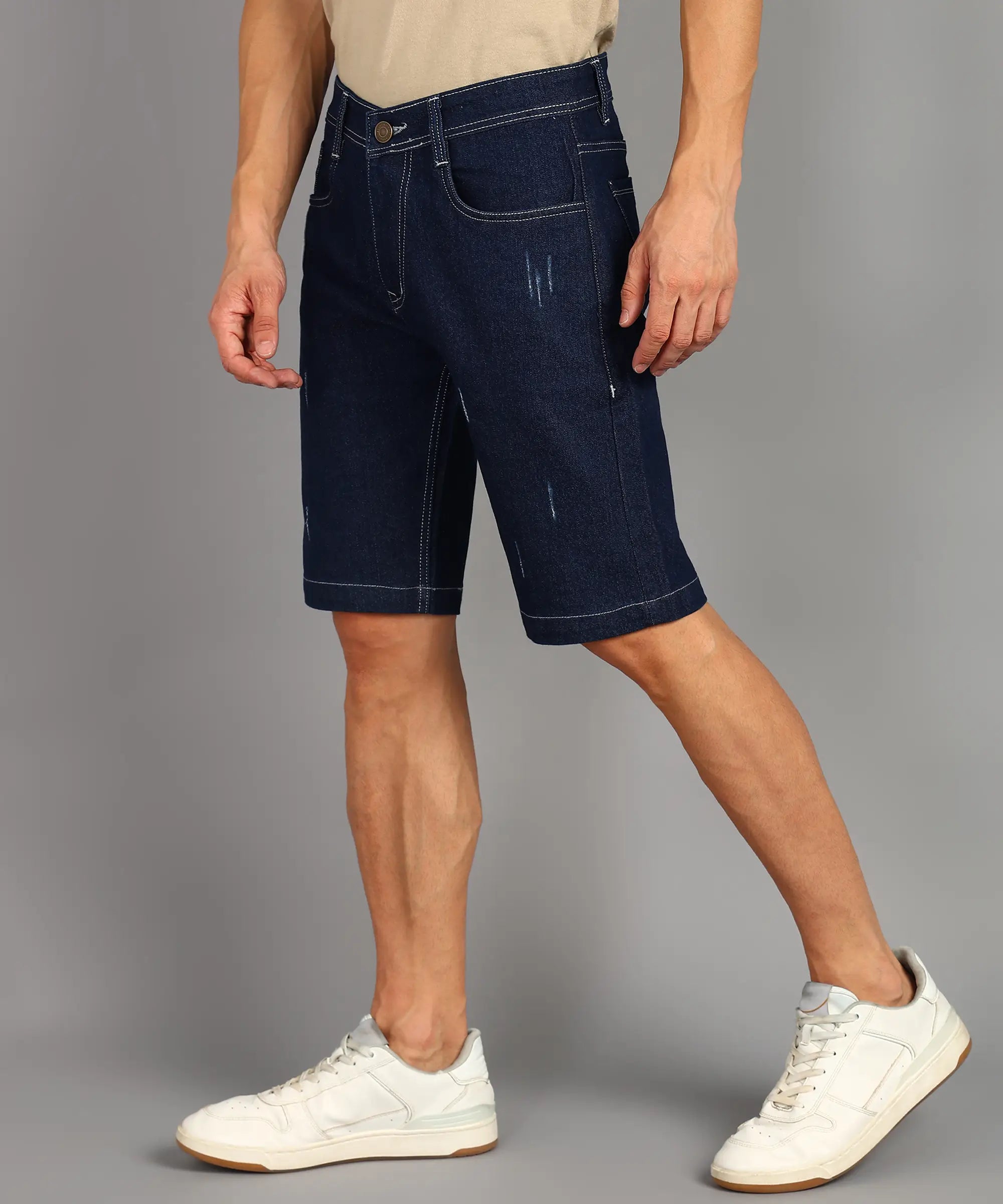 Fashionistaa  Solid Men Denim Blue Denim Shorts