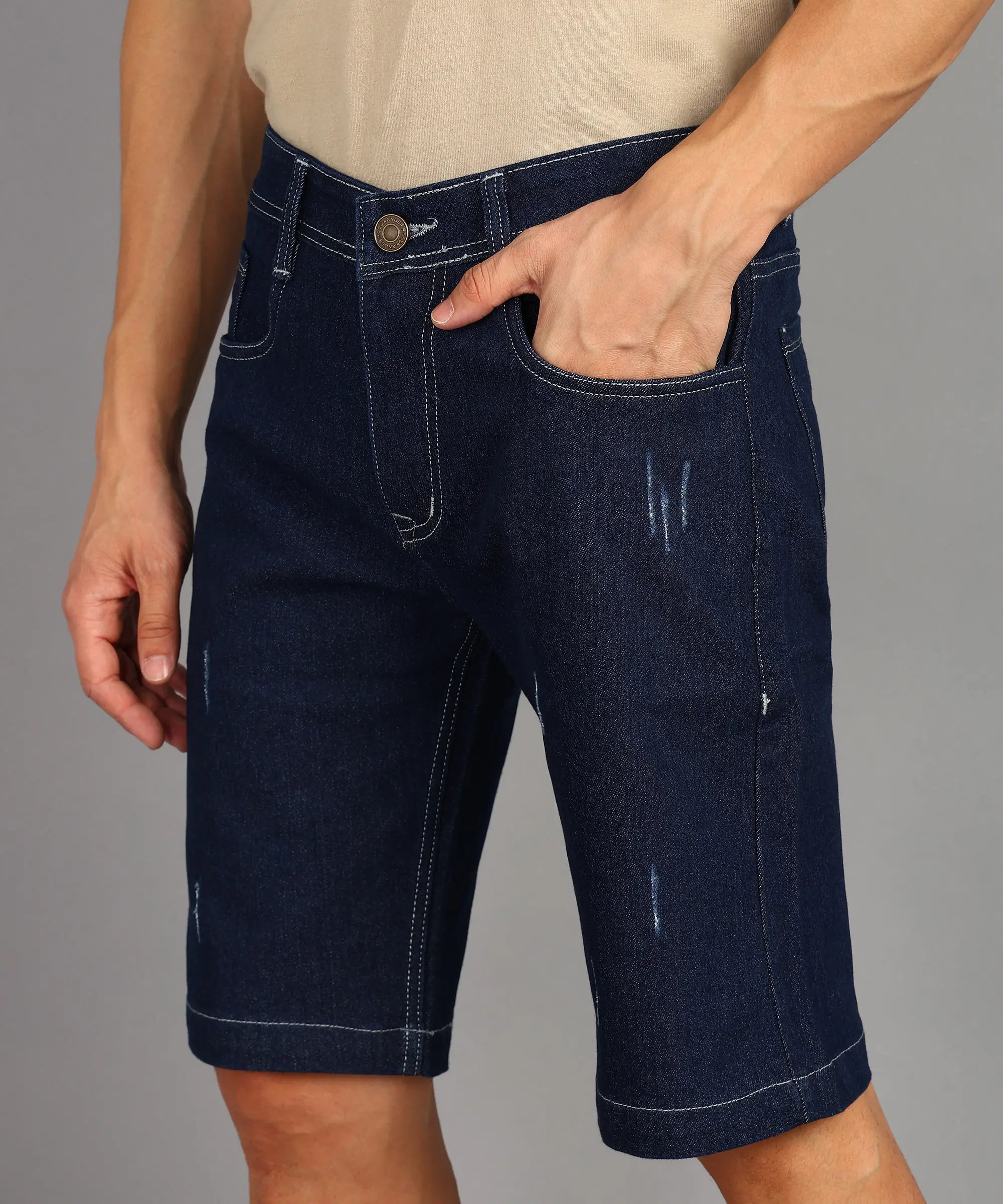 Fashionistaa  Solid Men Denim Blue Denim Shorts