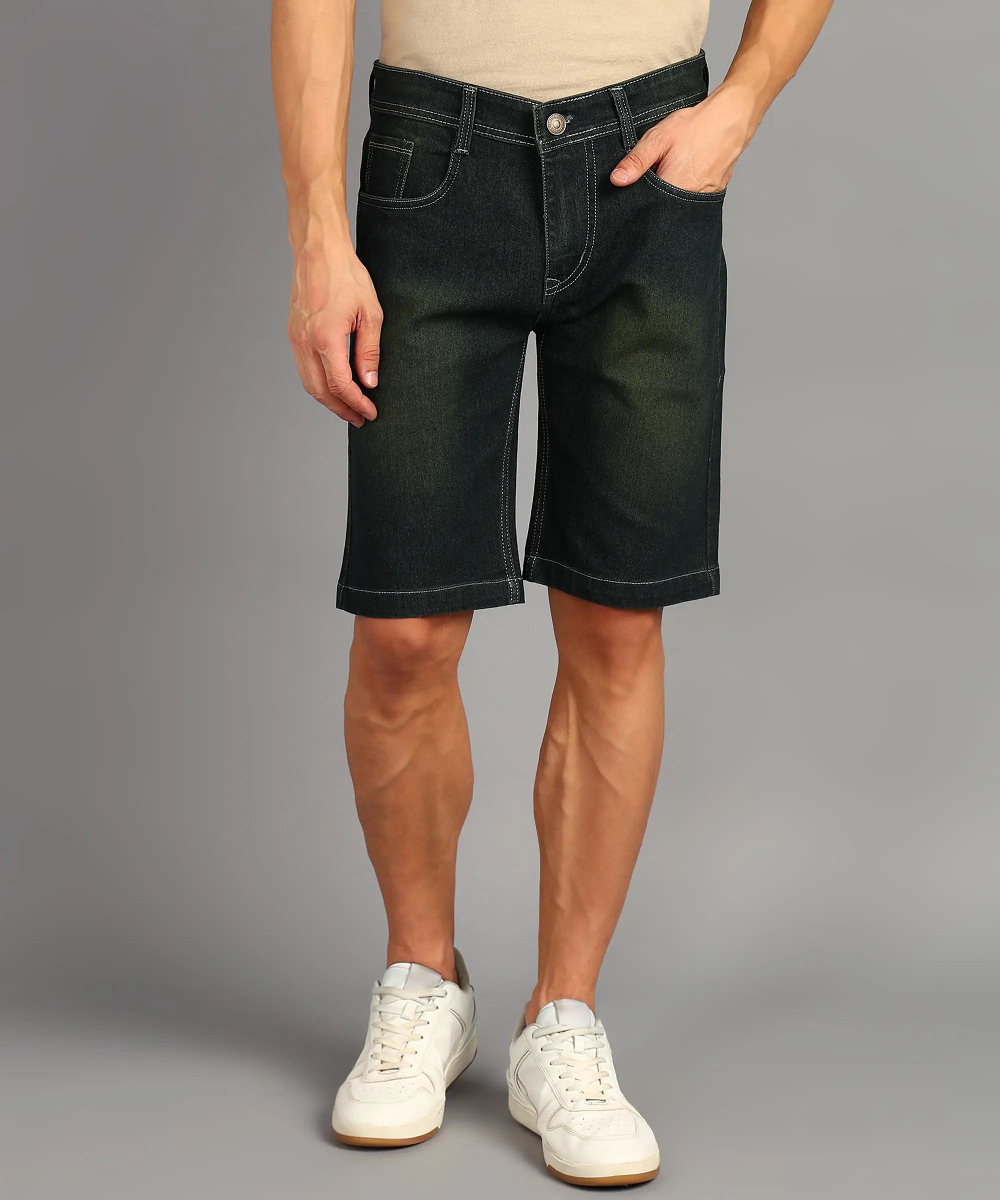Fashionistaa  Solid Men Denim Dark Green Shorts