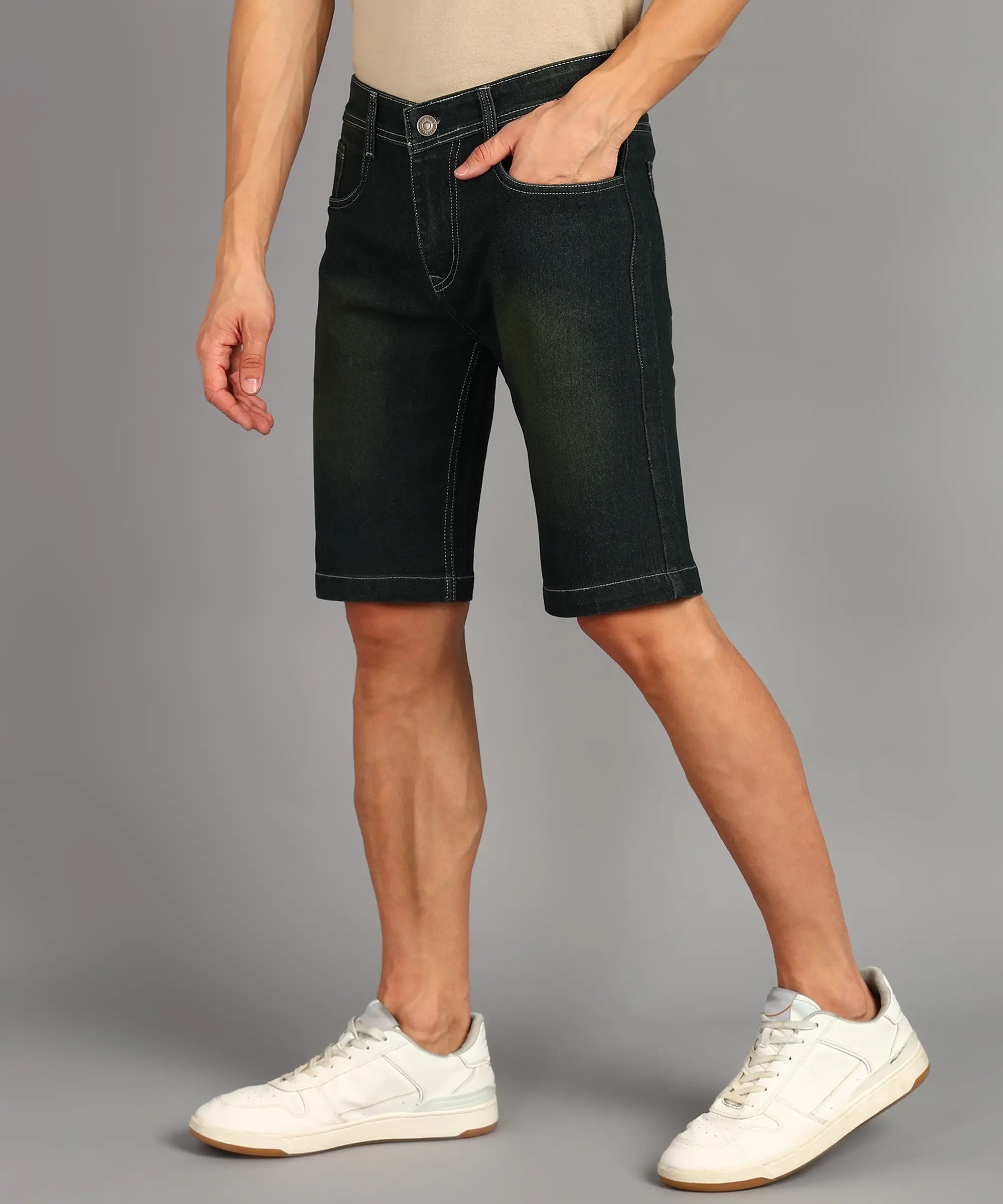 Fashionistaa  Solid Men Denim Dark Green Shorts