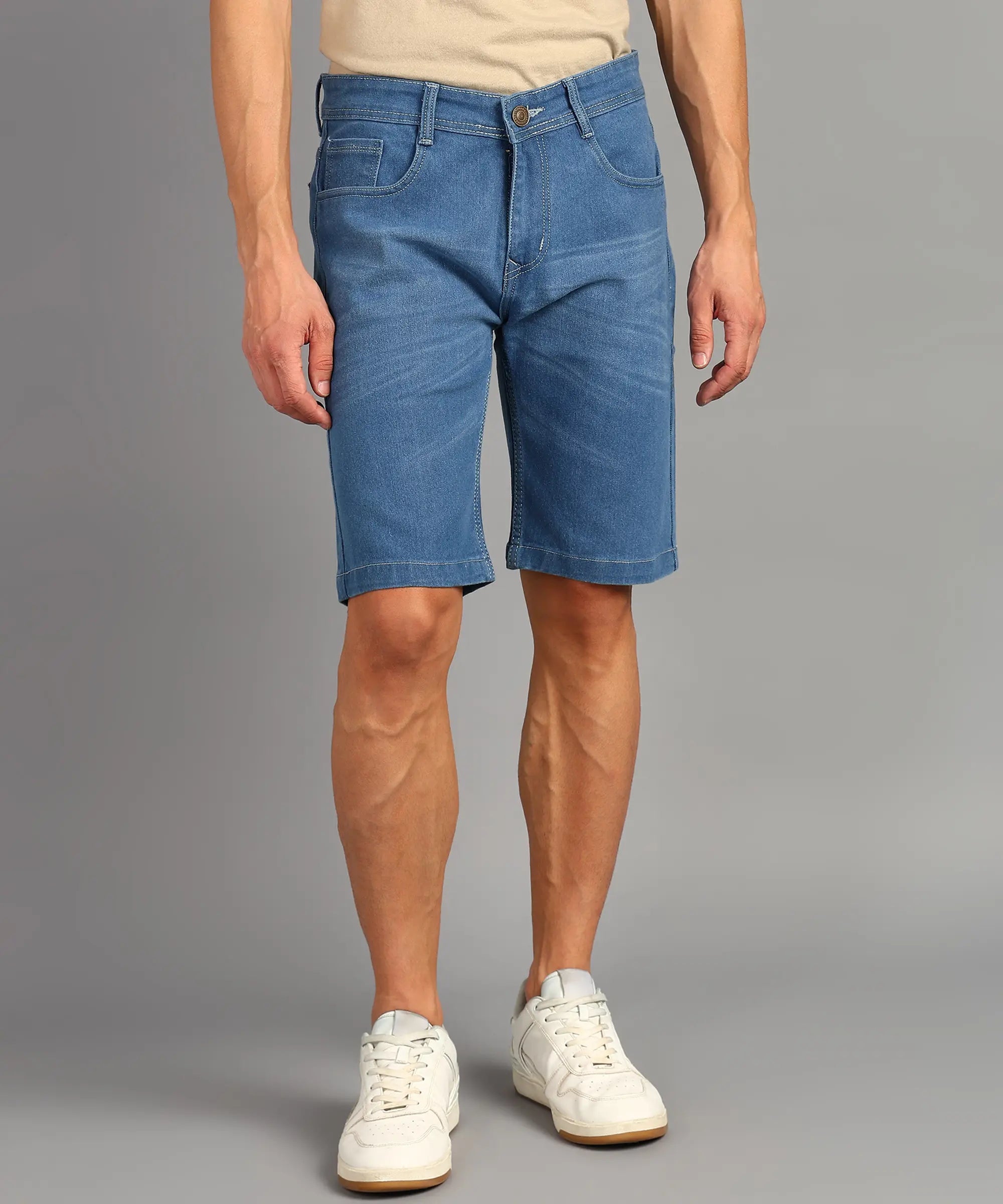 Fashionistaa Solid Men Denim Blue Shorts
