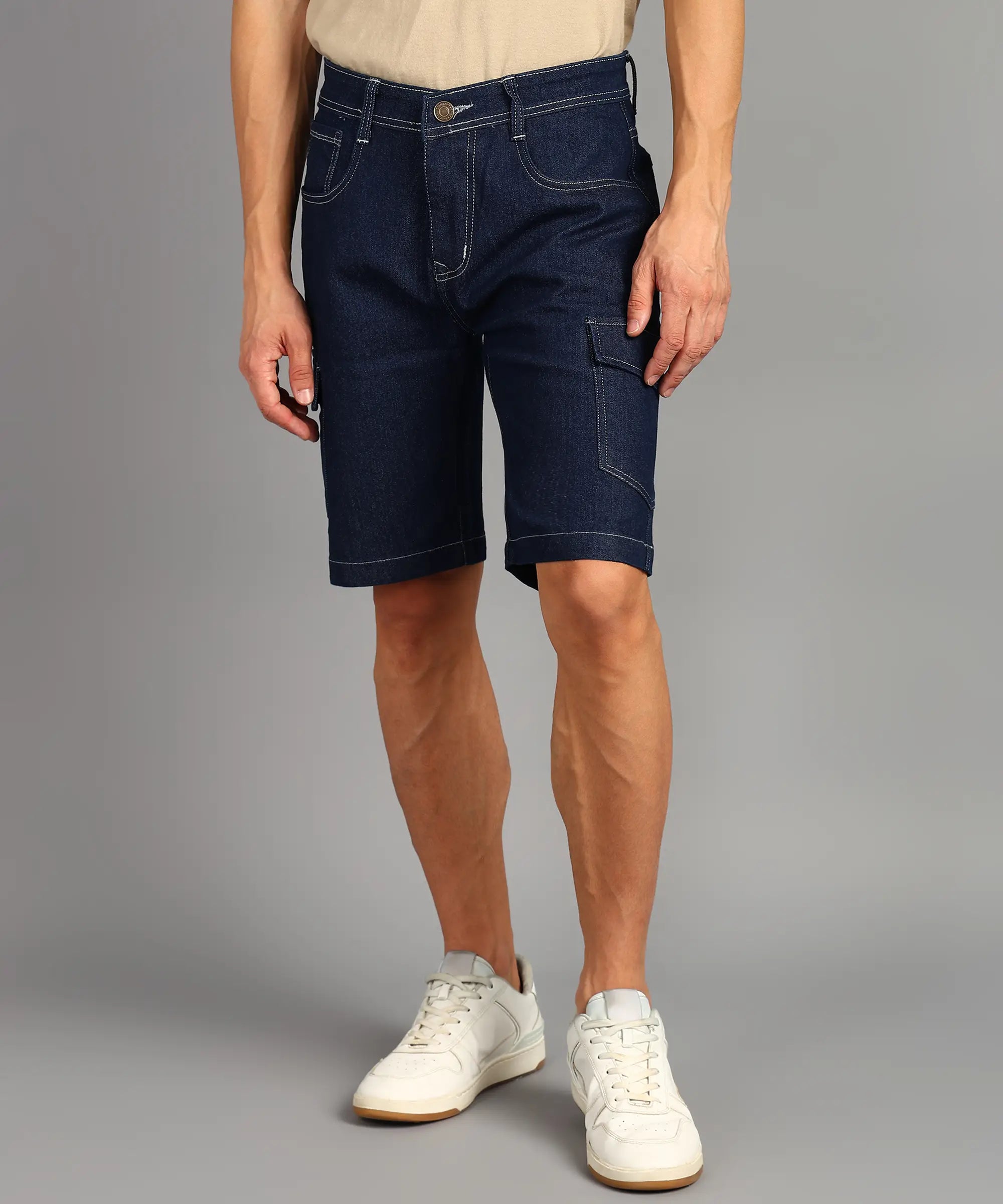 Fashionistaa  Solid Men Denim Dark Blue Denim Shorts