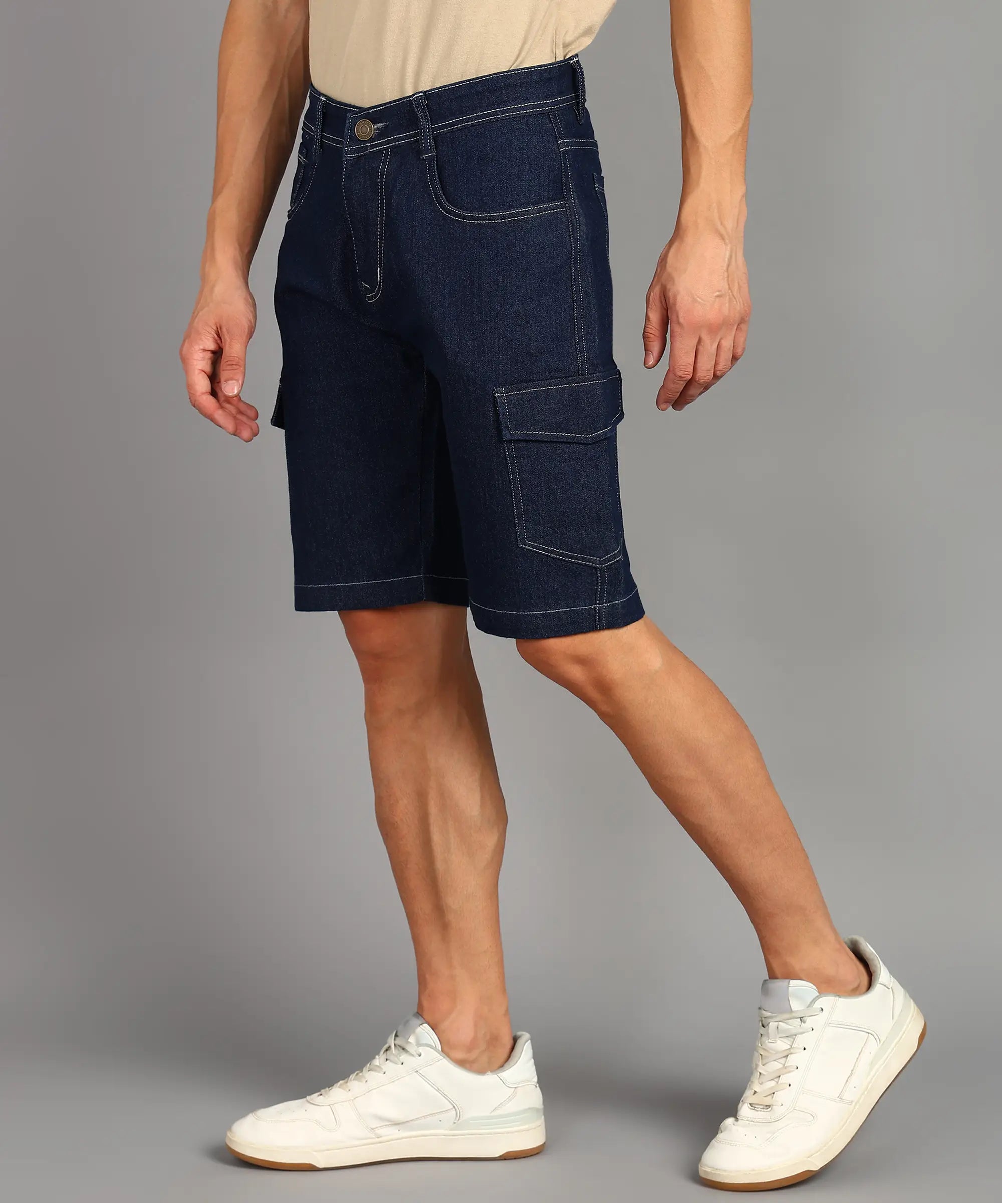 Fashionistaa  Solid Men Denim Dark Blue Denim Shorts