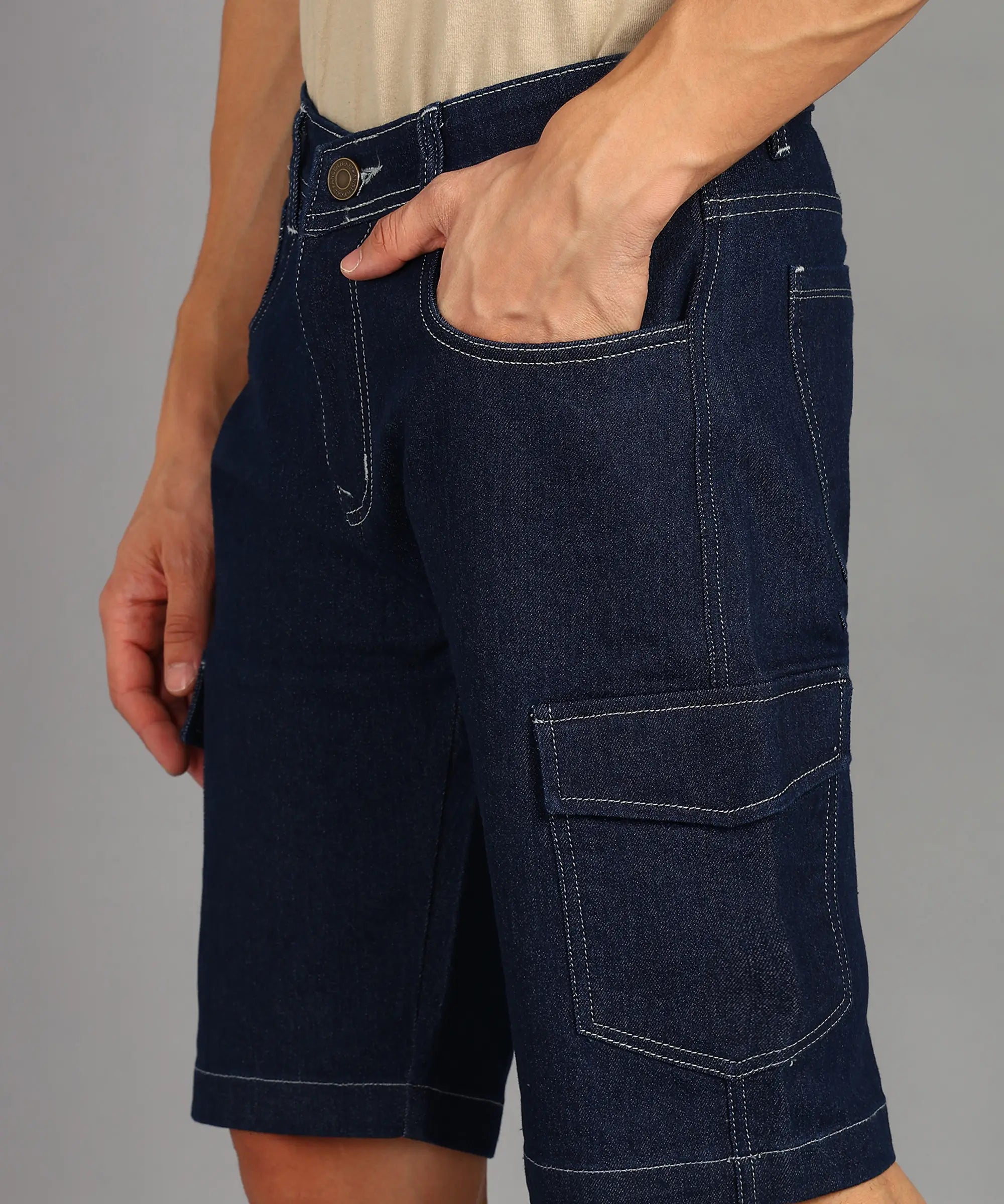 Fashionistaa  Solid Men Denim Dark Blue Denim Shorts