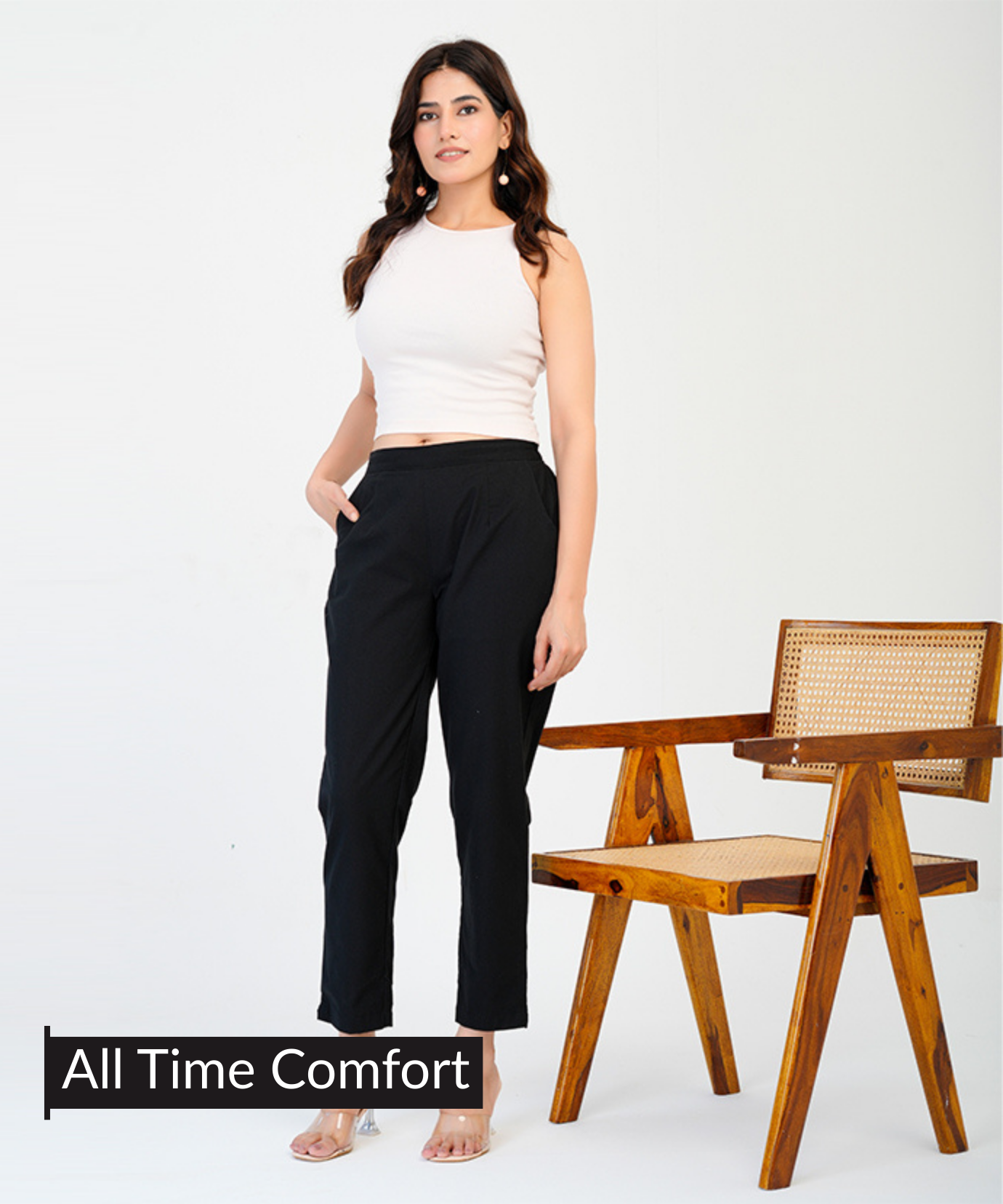 Chic High-Rise Tailored Ankle-Length Pants