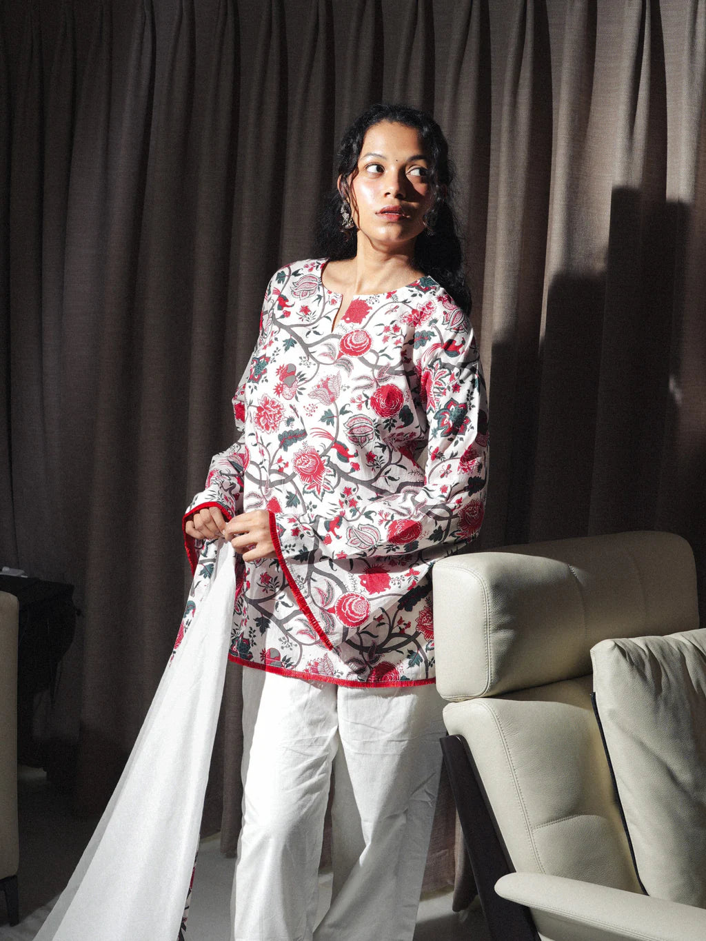 Printed Straight Kurti Set with Dupatta