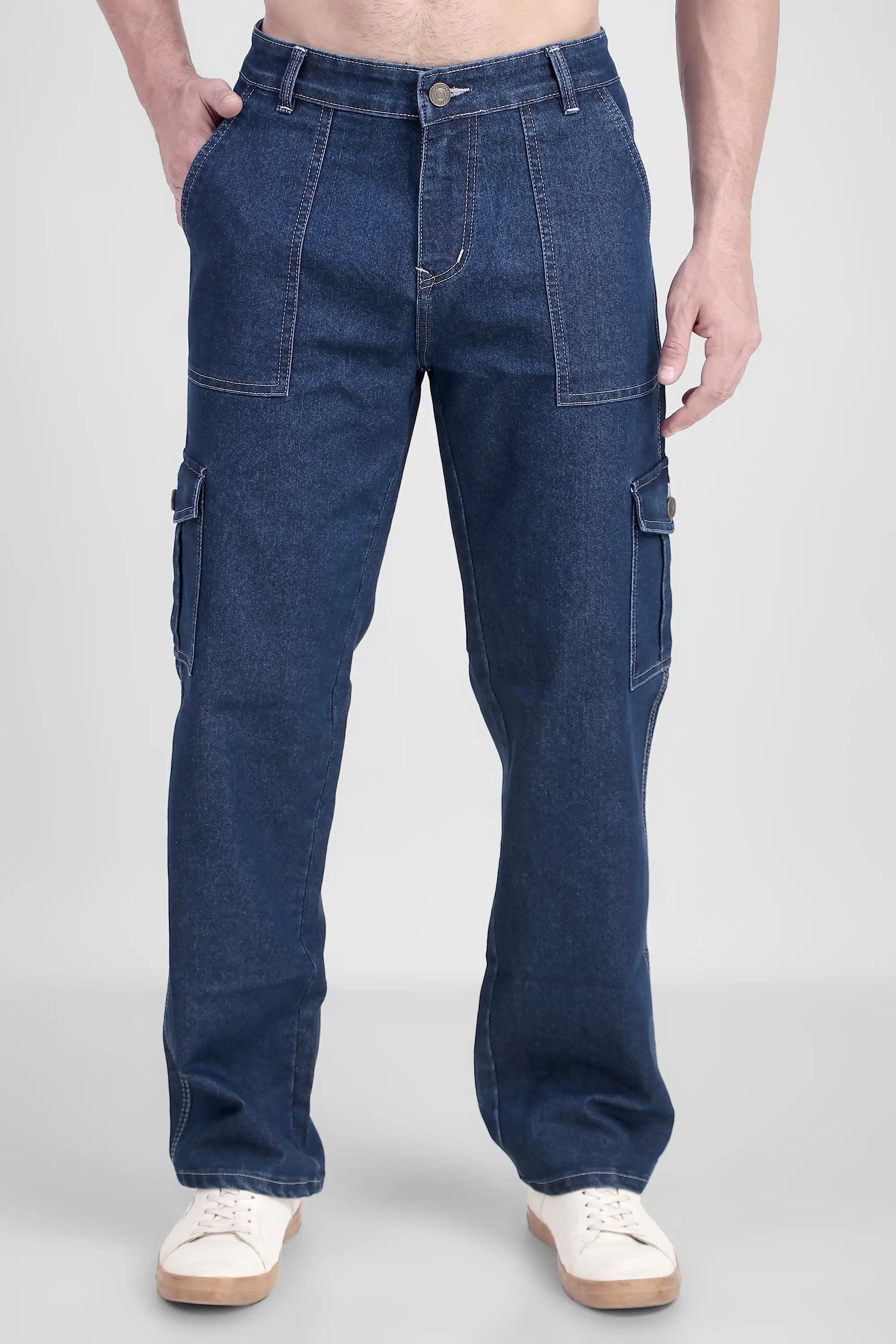 Fashionistaa  Men Baggy Dark Blue Cargo