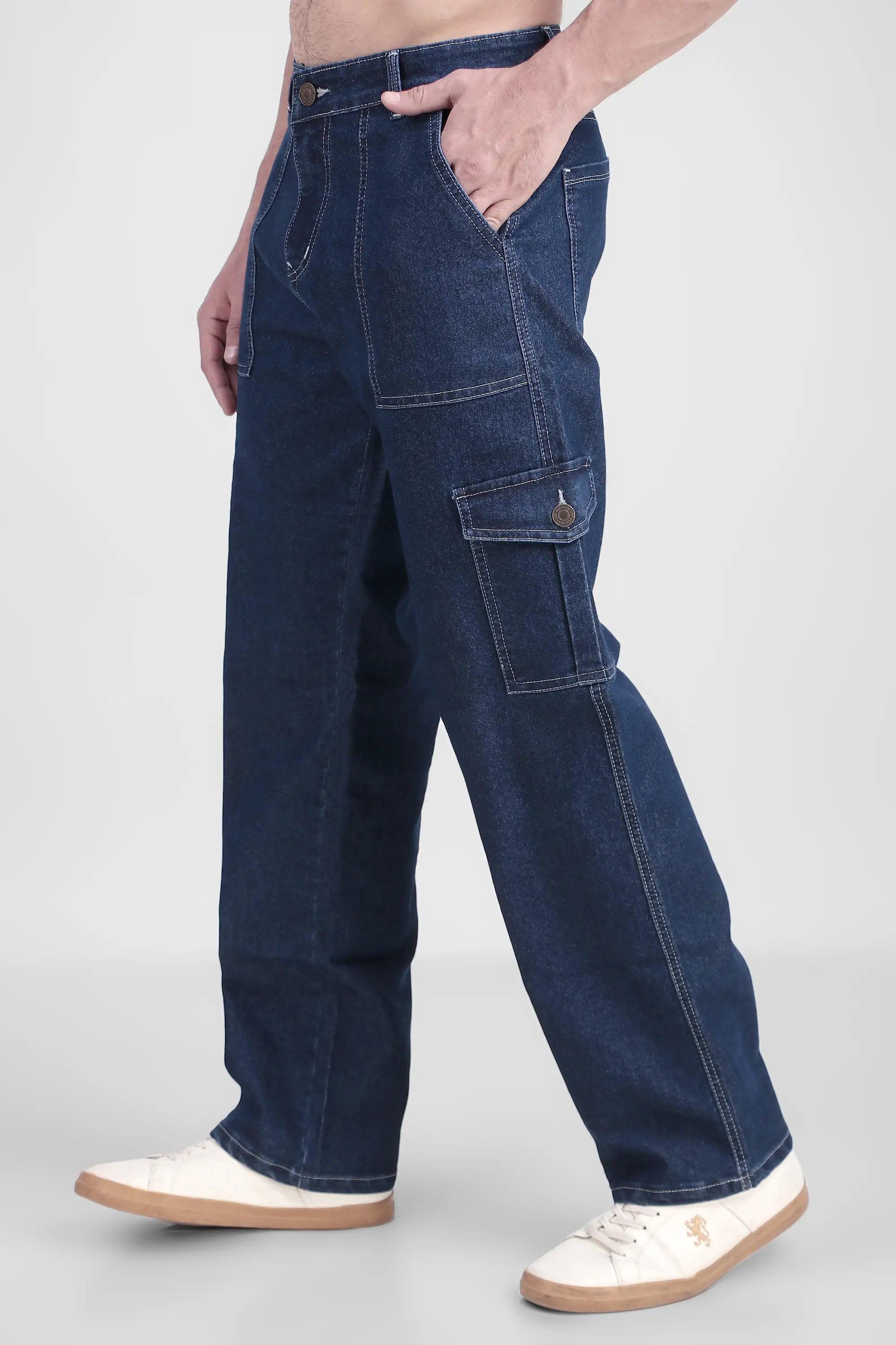 Fashionistaa  Men Baggy Dark Blue Cargo