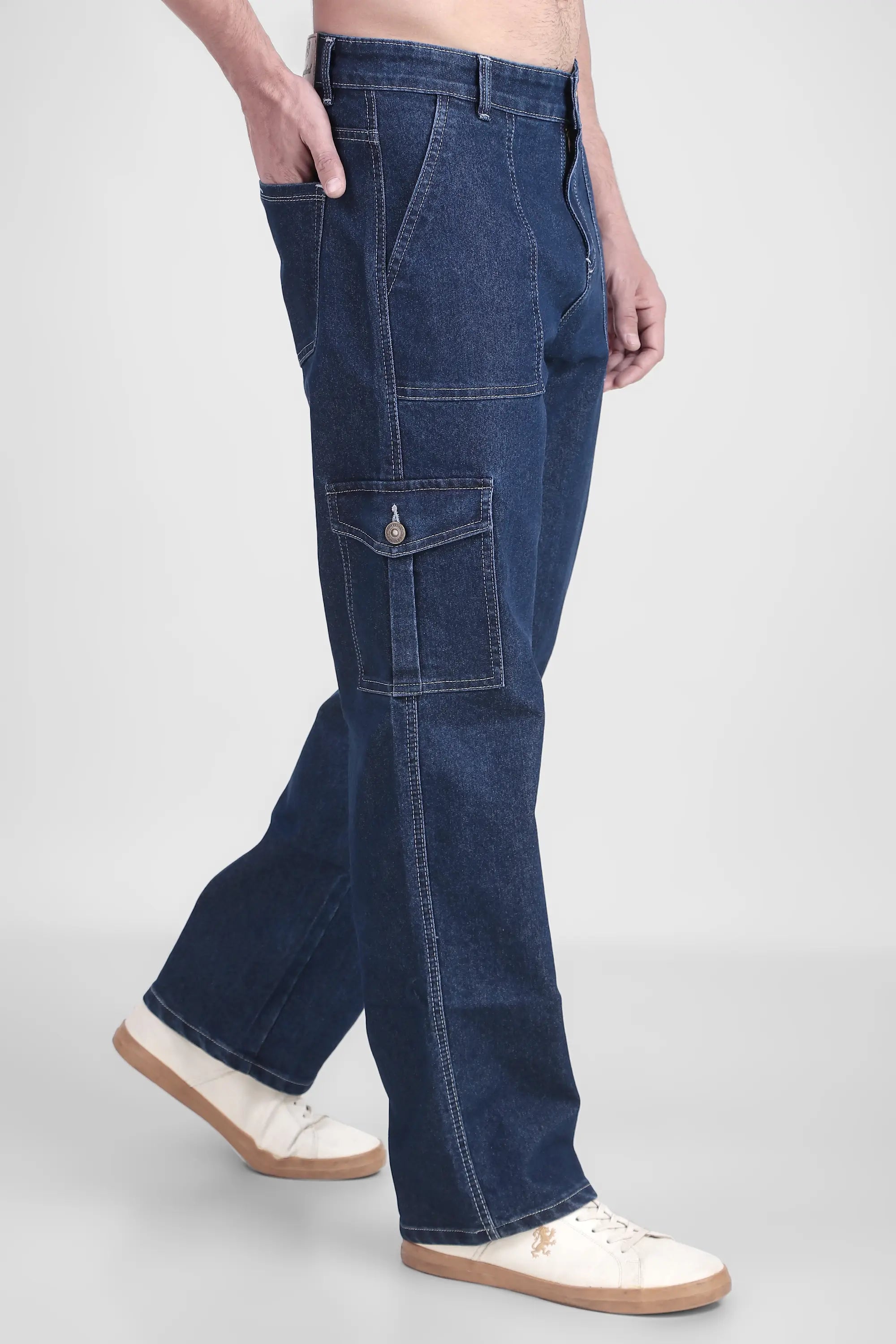 Fashionistaa  Men Baggy Dark Blue Cargo