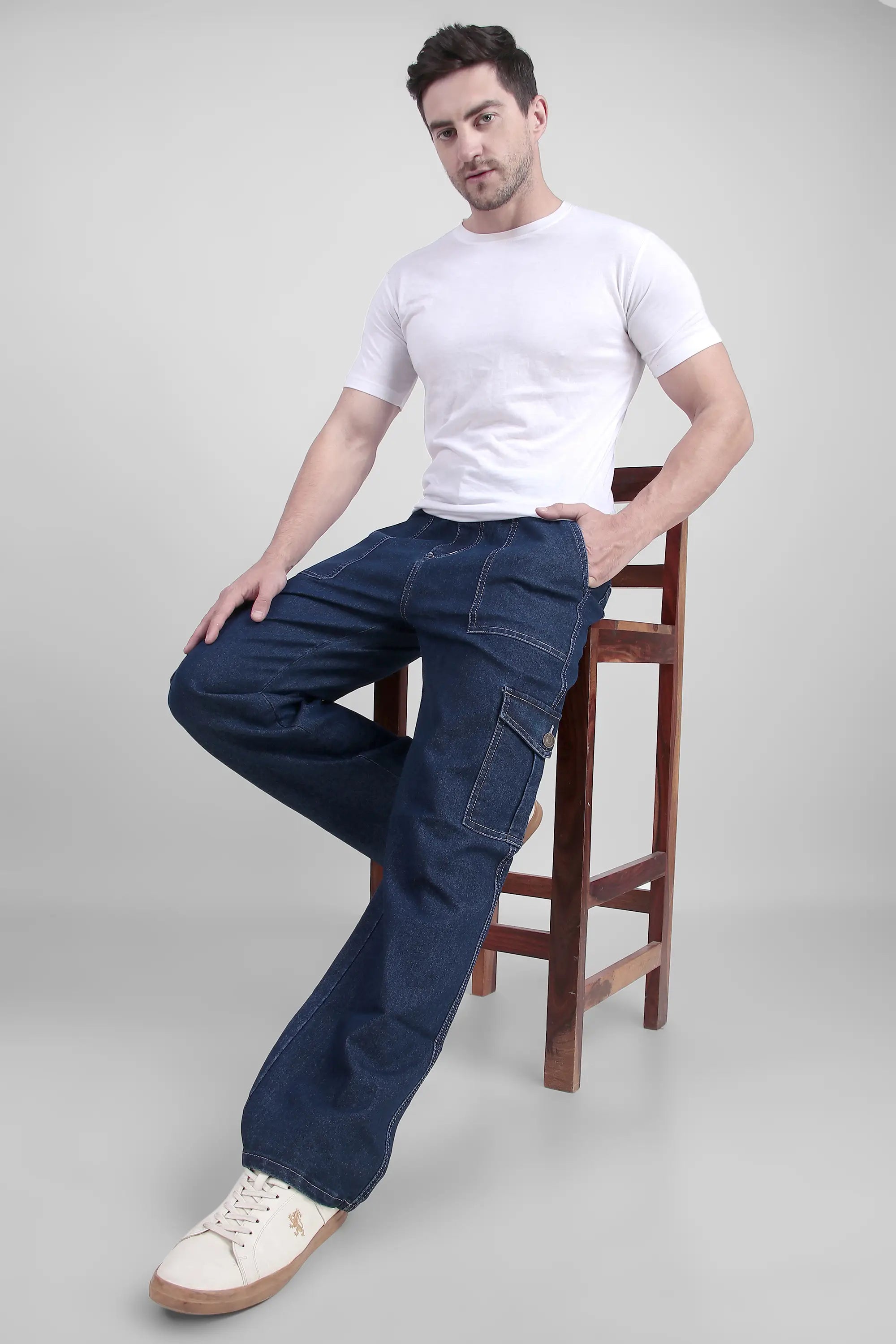 Fashionistaa  Men Baggy Dark Blue Cargo