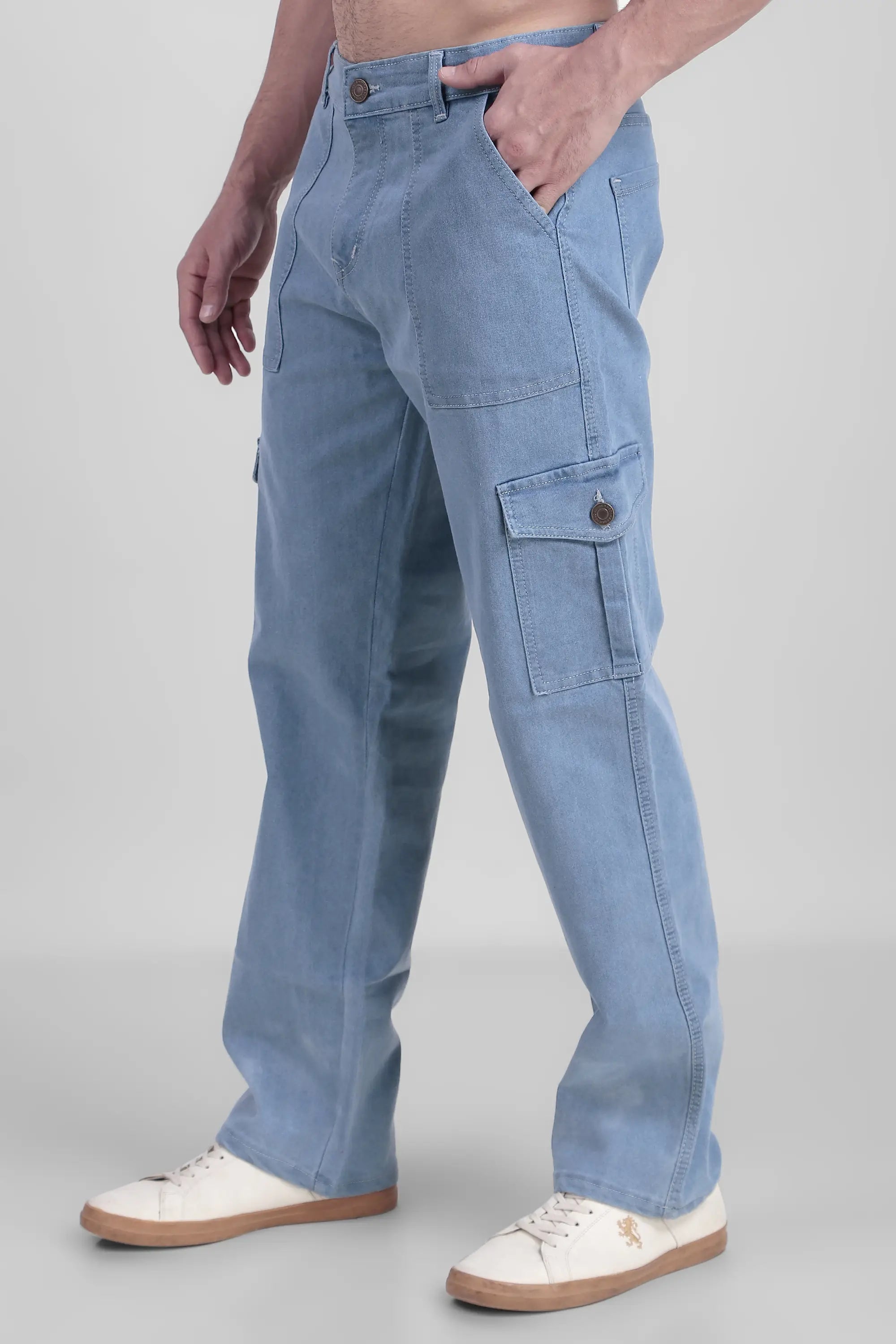 Fashionistaa Men Baggy Light Blue Cargo