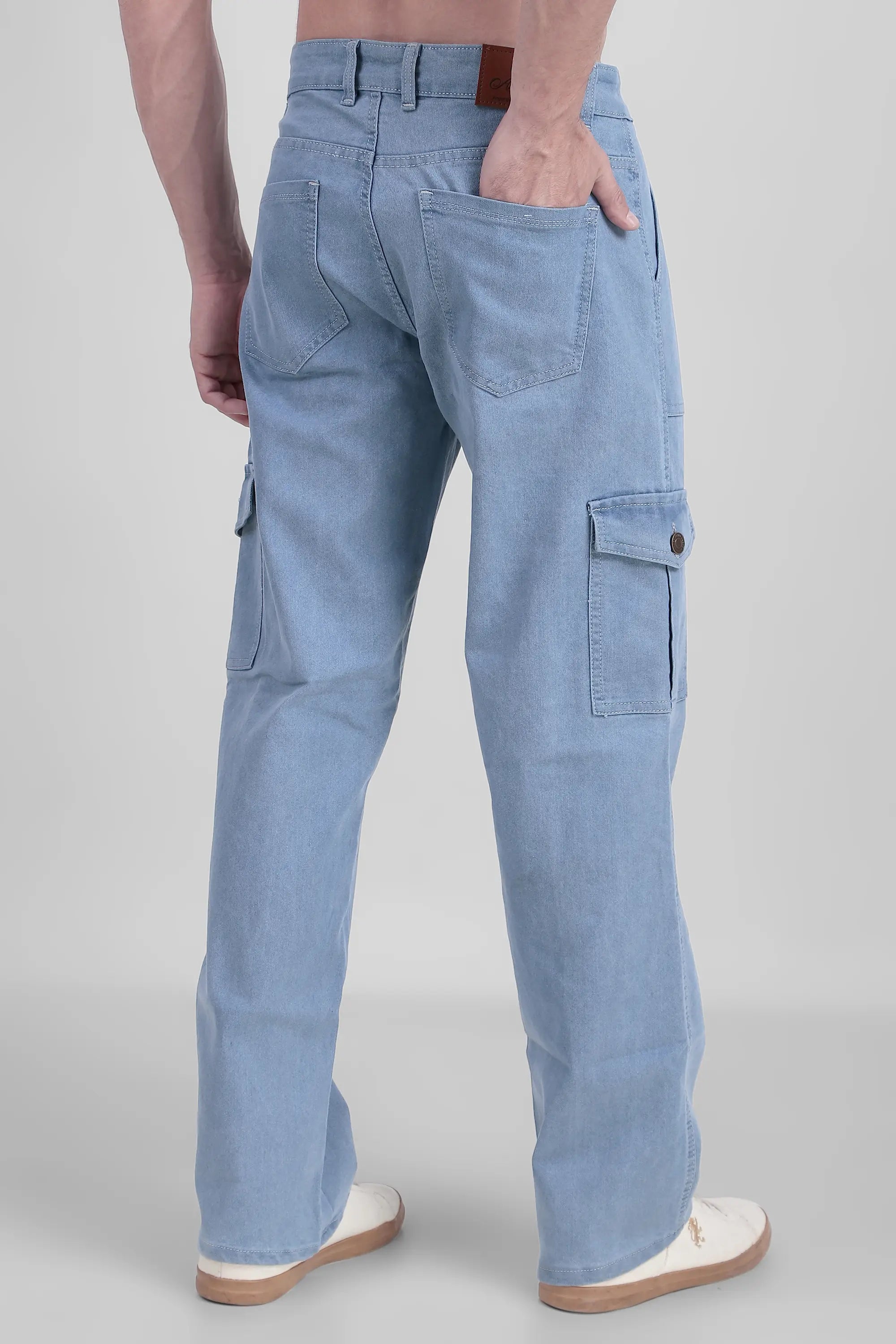 Fashionistaa Men Baggy Light Blue Cargo
