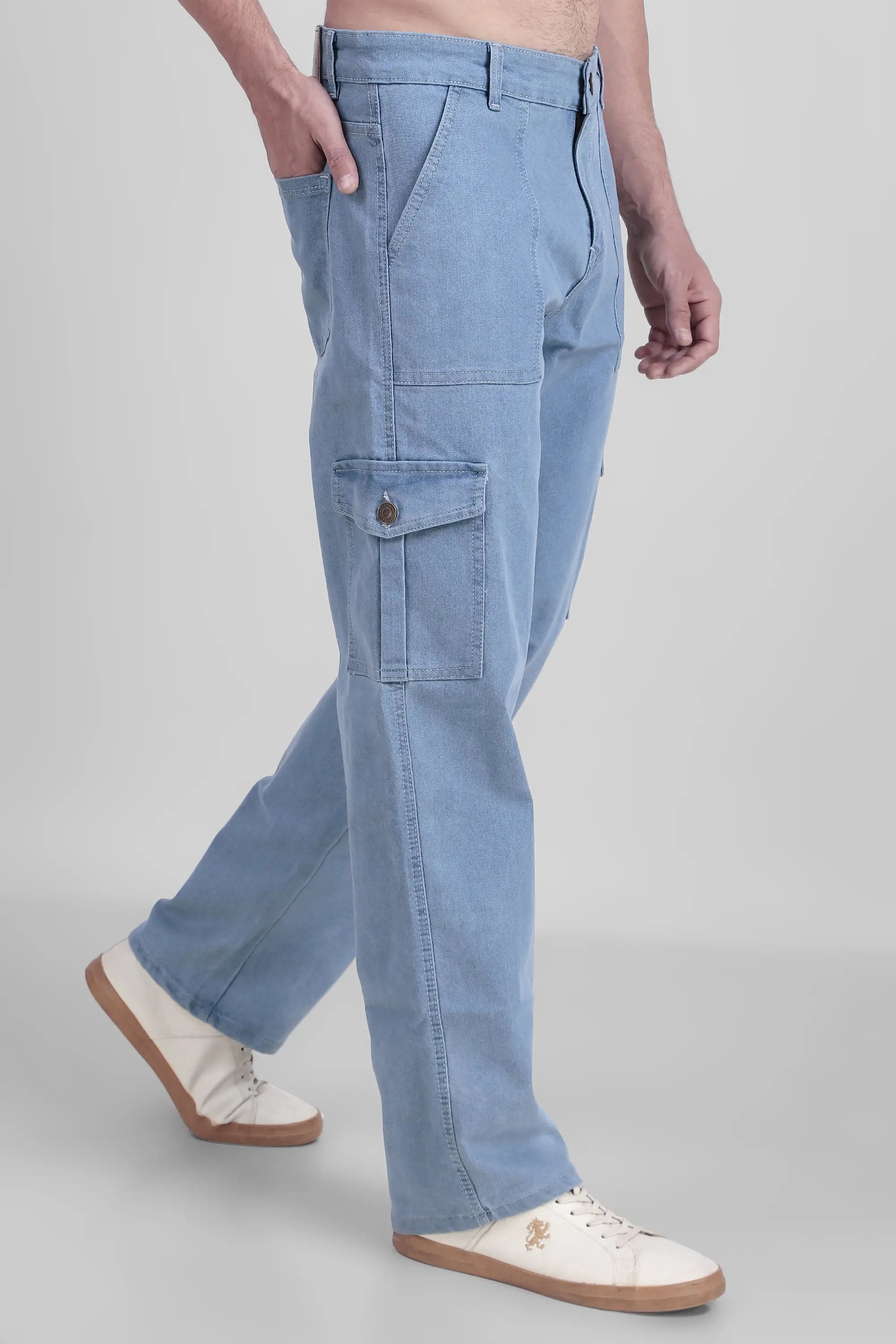 Fashionistaa Men Baggy Light Blue Cargo