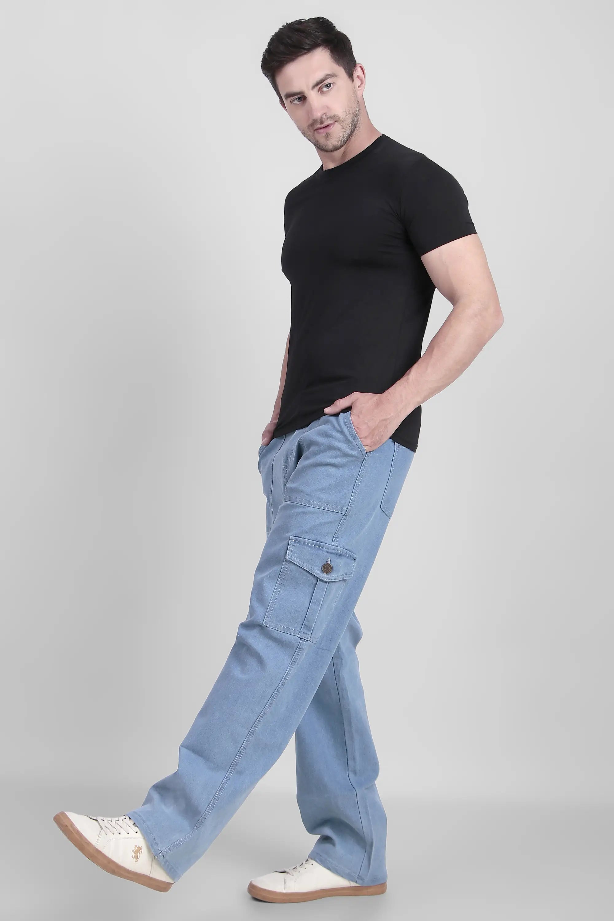 Fashionistaa Men Baggy Light Blue Cargo